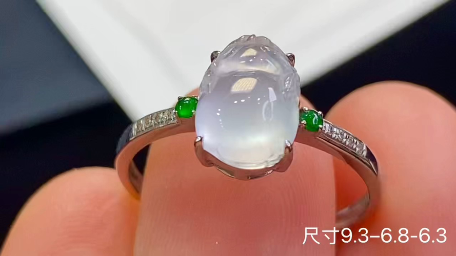 18k金+钻玻璃种貔貅戒指，无裂，9.3-6.8-6.3