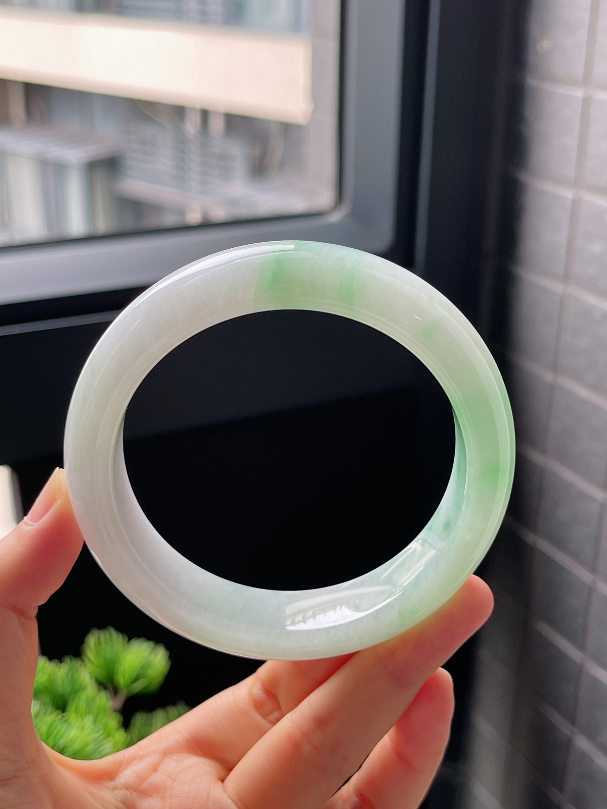 圈口62.8，冰糯飘花翡翠正圈手镯