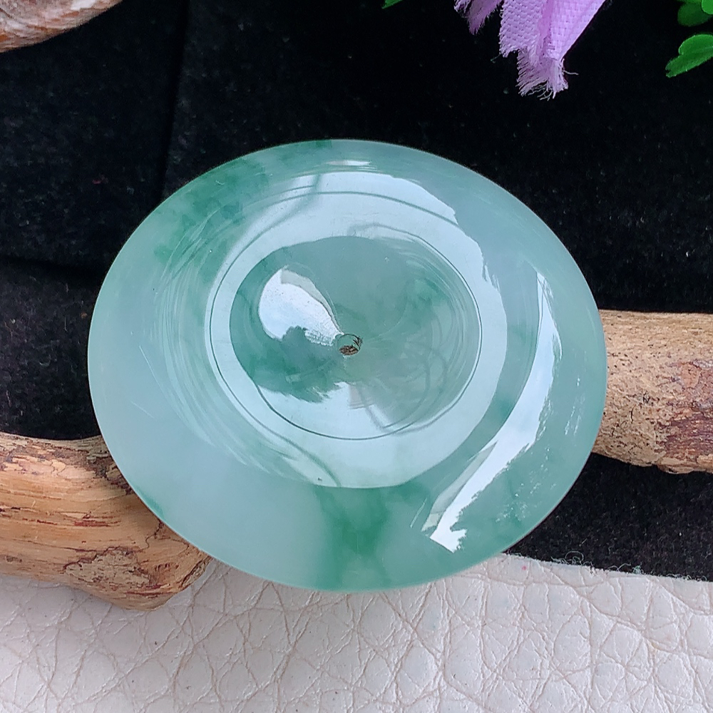 Lz实拍35*6.3mm缅甸翡翠冰飘花大平安扣 玉扣吊坠 玉挂件