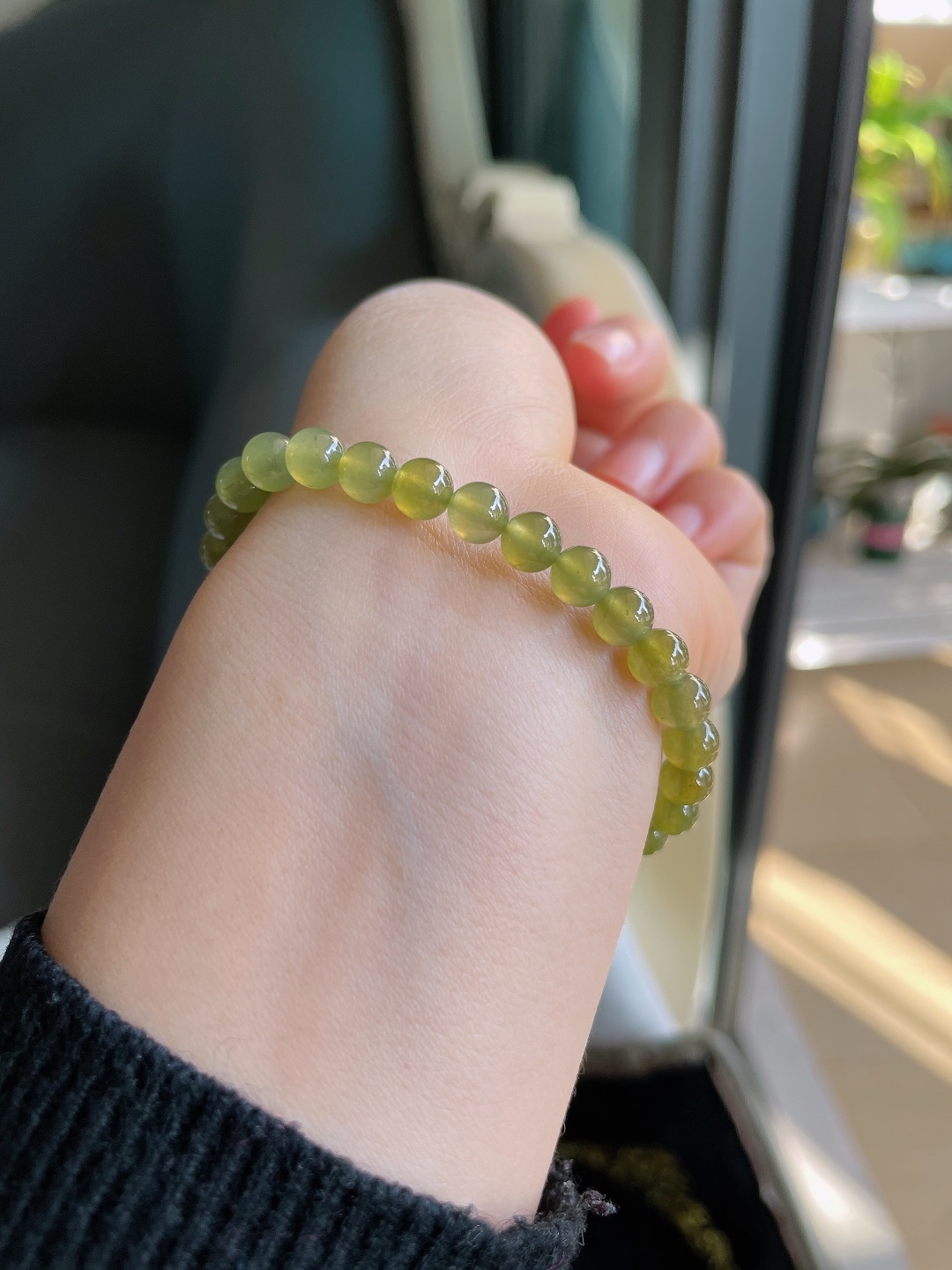 缅甸天然翡翠A货，冰种冰黄翡手串，尺寸：6mm。【编3370】