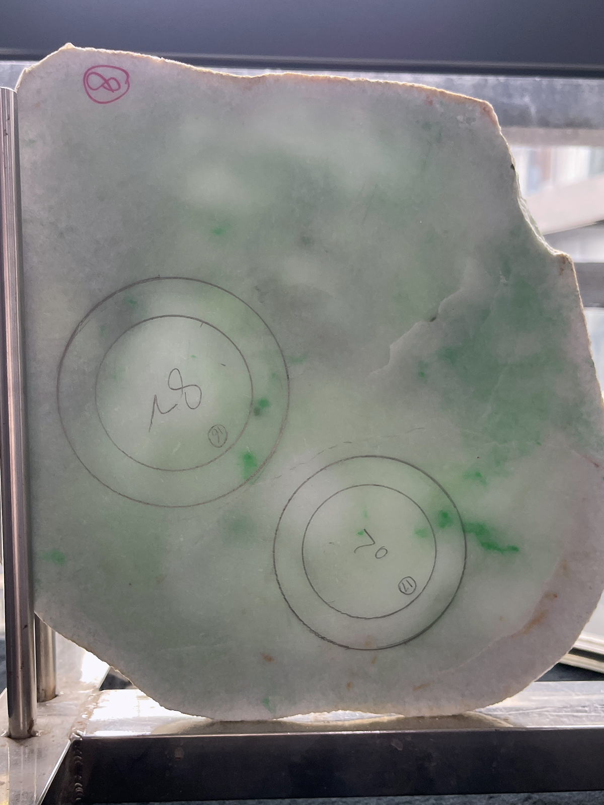 翡翠板料，⭕️正圈最大做54，圆条最大做50