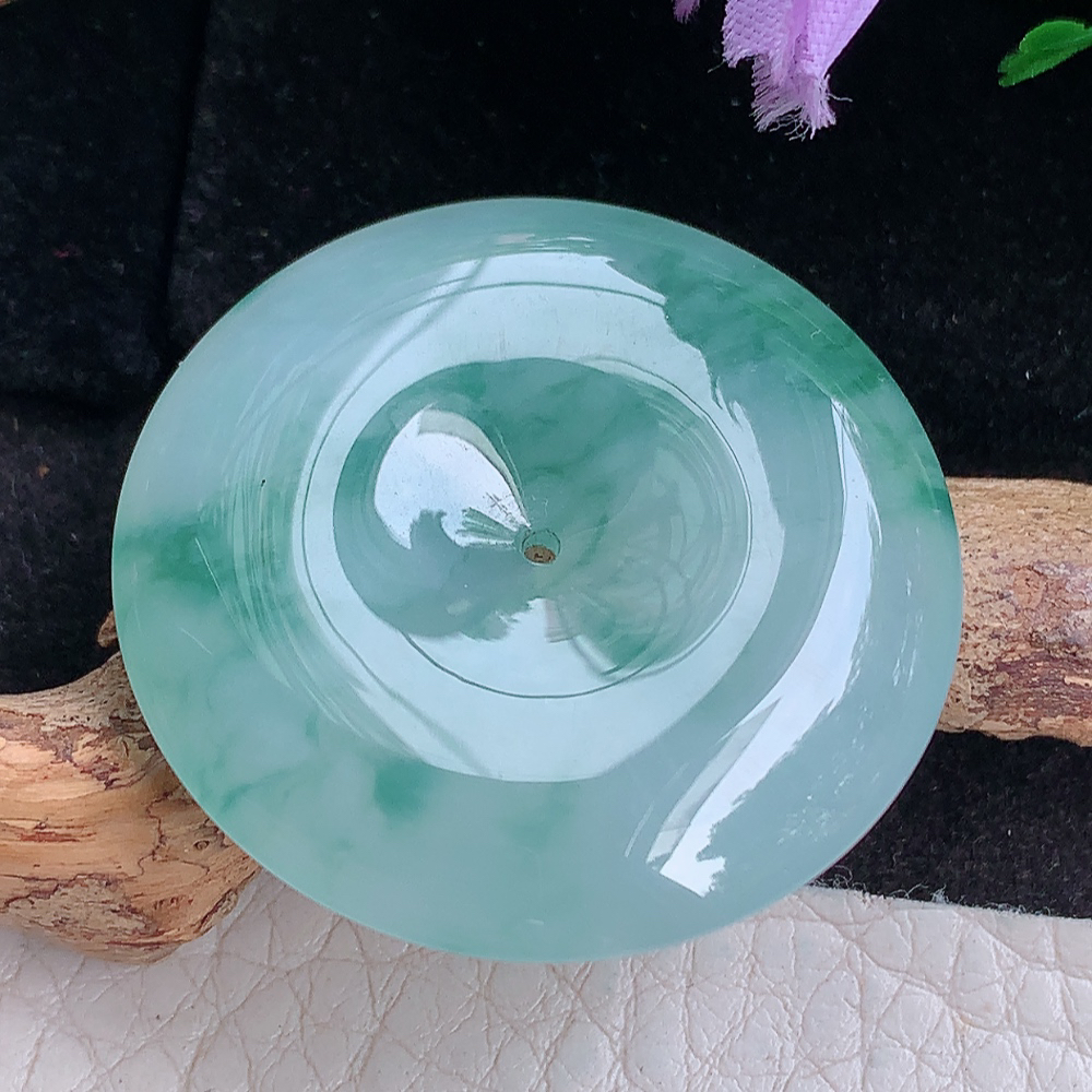 Lz实拍35*6.3mm缅甸翡翠冰飘花大平安扣 玉扣吊坠 玉挂件