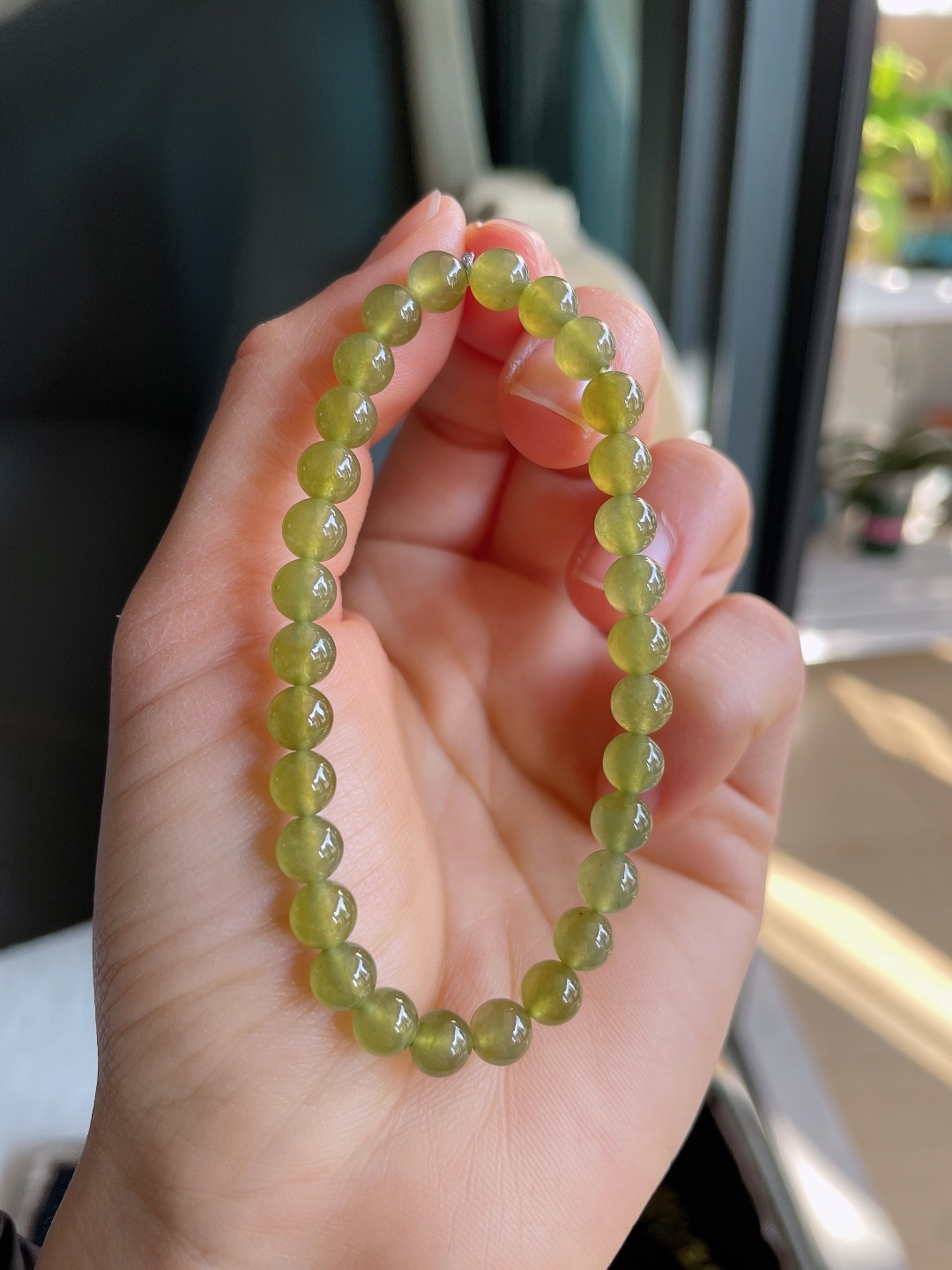 缅甸天然翡翠A货，冰种冰黄翡手串，尺寸：6mm。【编3370】