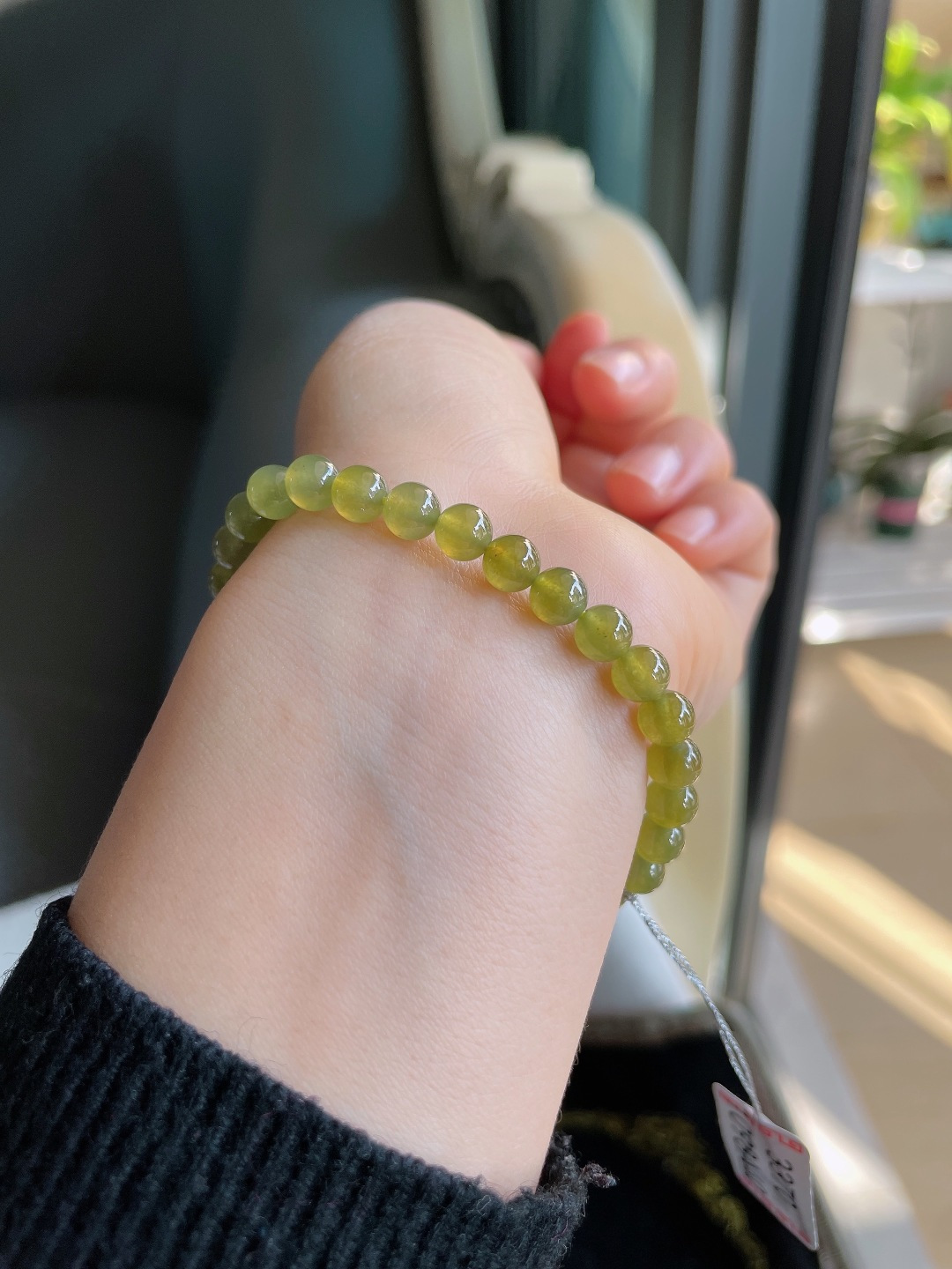 缅甸天然翡翠A货，冰种冰黄翡手串，尺寸：6mm。【编3370】
