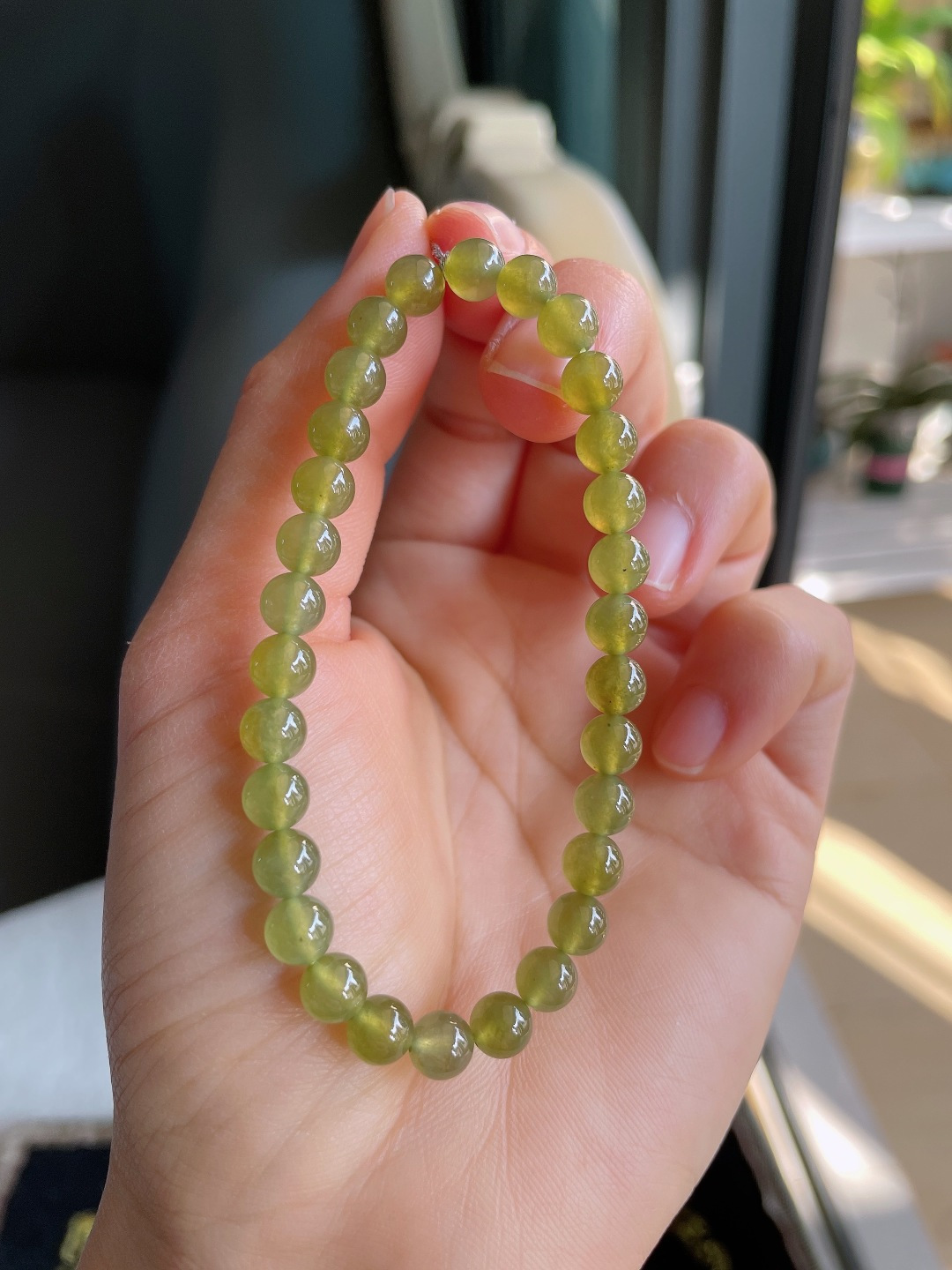 缅甸天然翡翠A货，冰种冰黄翡手串，尺寸：6mm。【编3370】