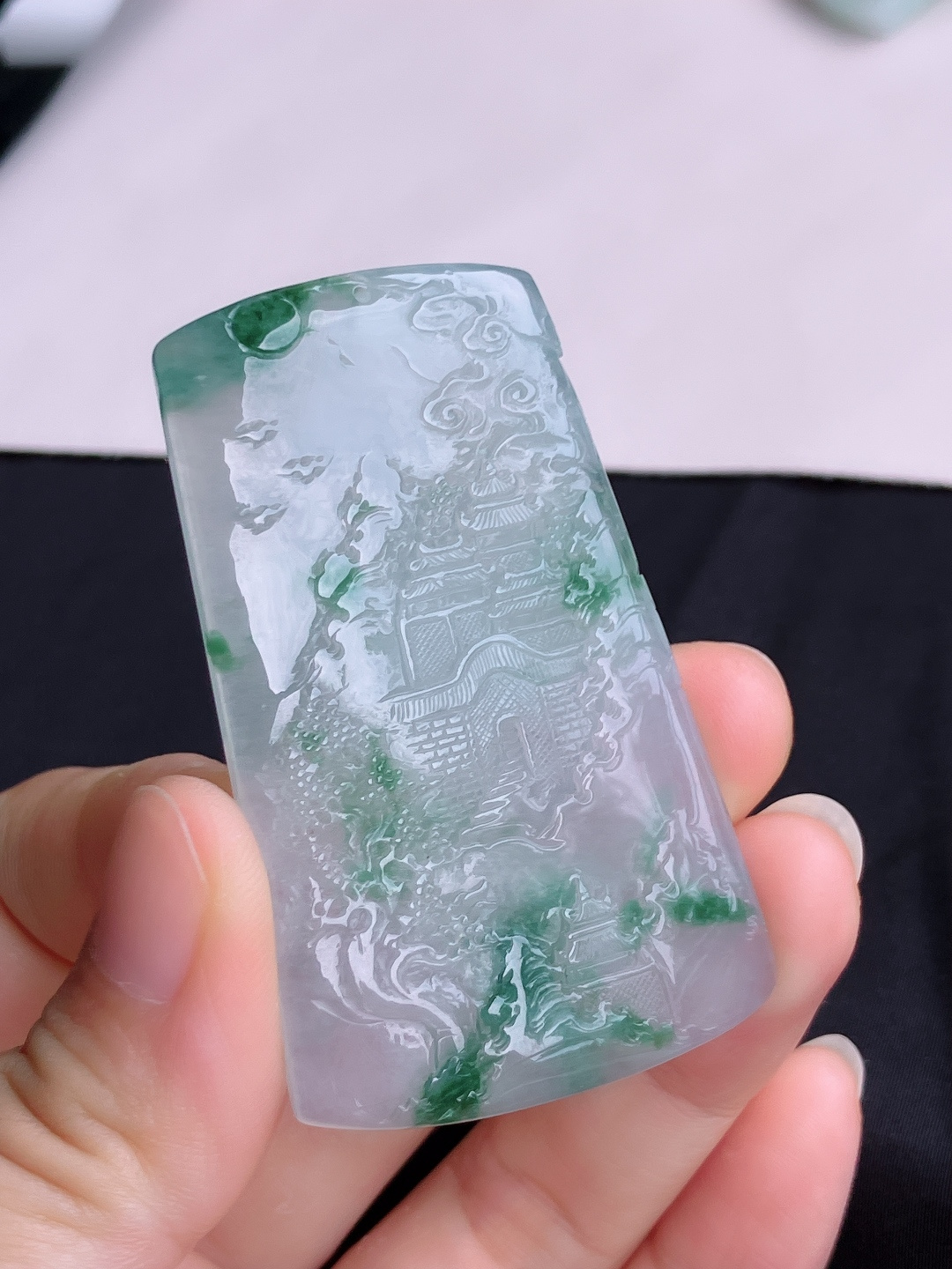 冰飘花山水牌，意境美，尺寸63.5/38.6/6/自然光实拍