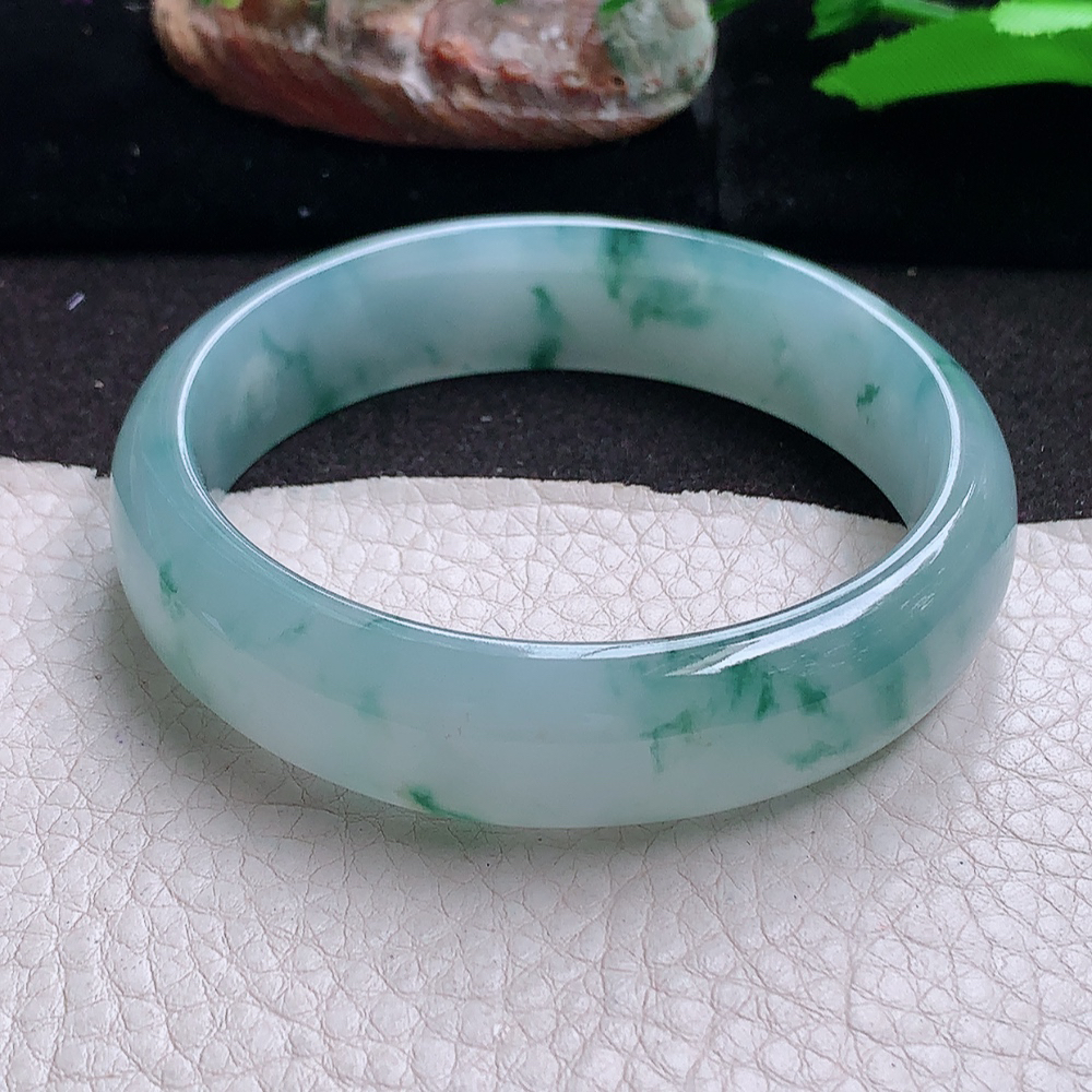js收藏级58.5*15.2*7.5轮胎镯 缅甸翡翠a货玉手镯胶感冰紫底飘花正圈珠宝玉手环