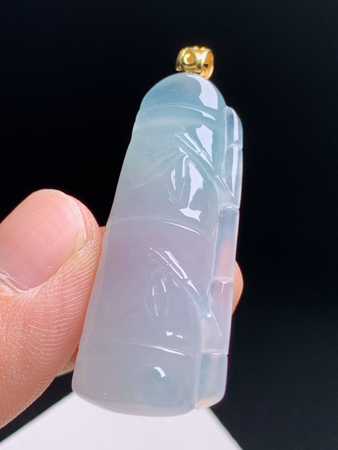 冰种竹节吊坠，冰润通透带浅紫调，步步高升节节高升 裸石40.9-16-6.1 整体48 3106