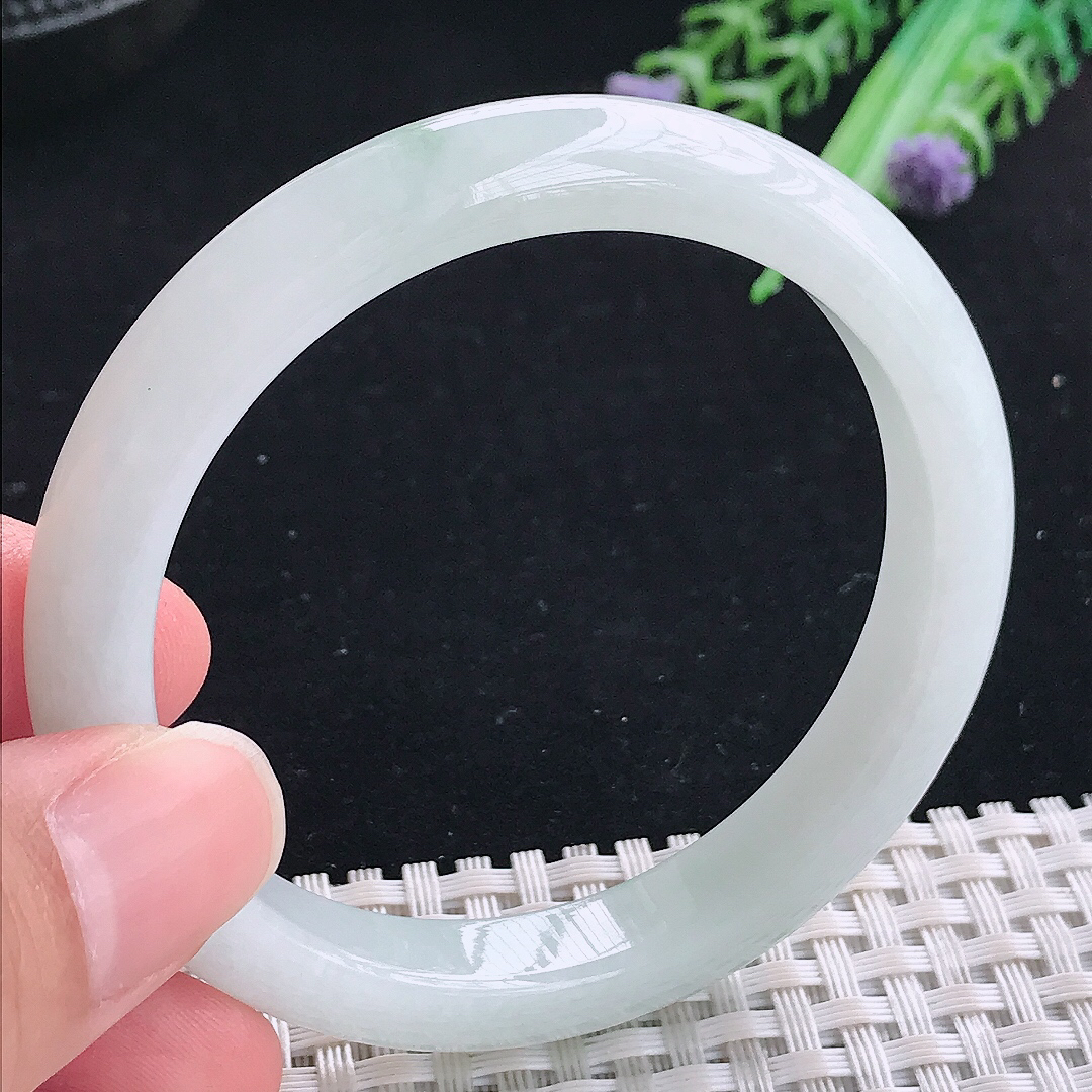 实拍A货翡翠53.5/9.3/7.5老坑温润晴底手镯平安镯翡翠玉镯美人镯