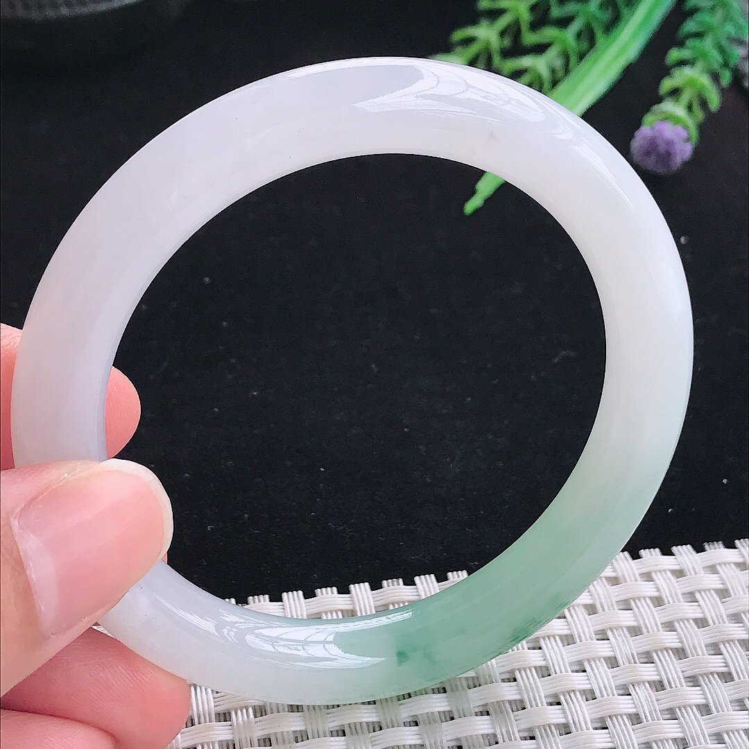 实拍A货翡翠55/9.1/9.2老坑冰润起胶冰飘花圆条手镯平安镯翡翠玉镯美人镯