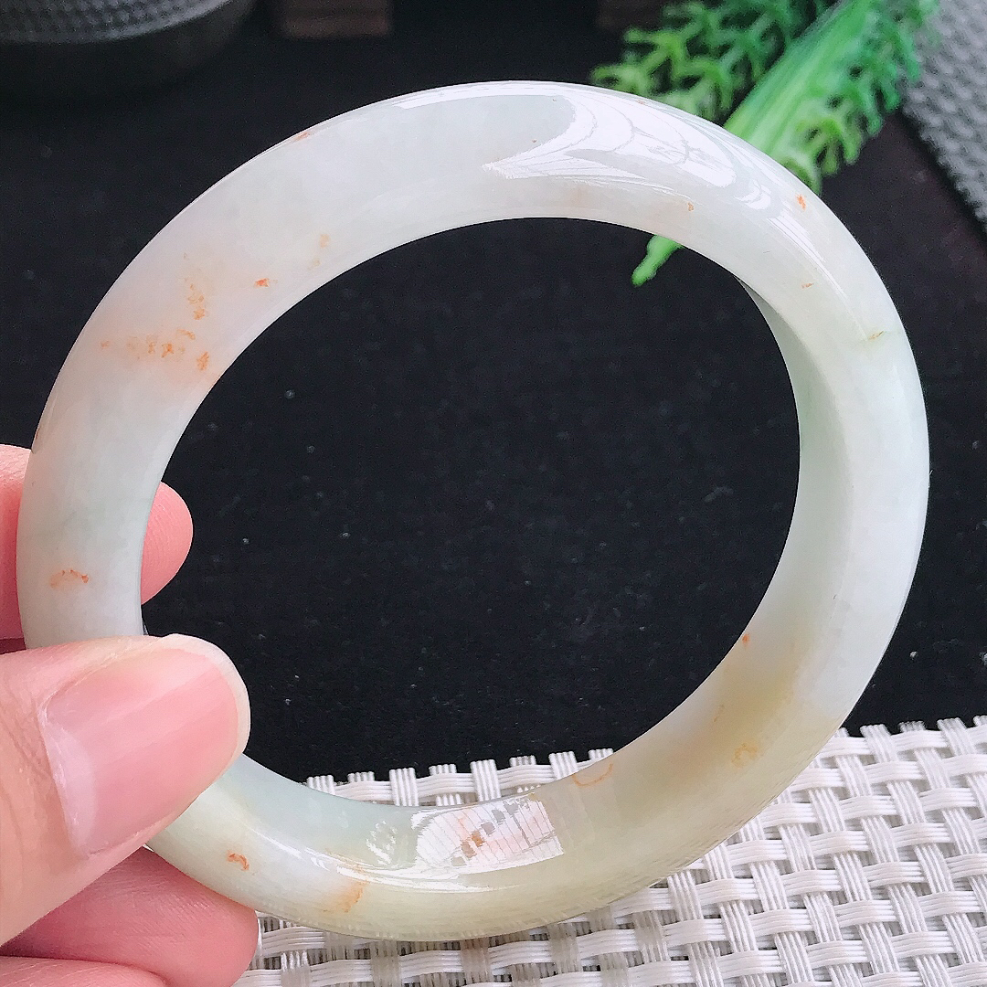 实拍A货翡翠60.5/13.2/9.2大圈口老坑精美洒金黄翡手镯平安镯翡翠玉镯