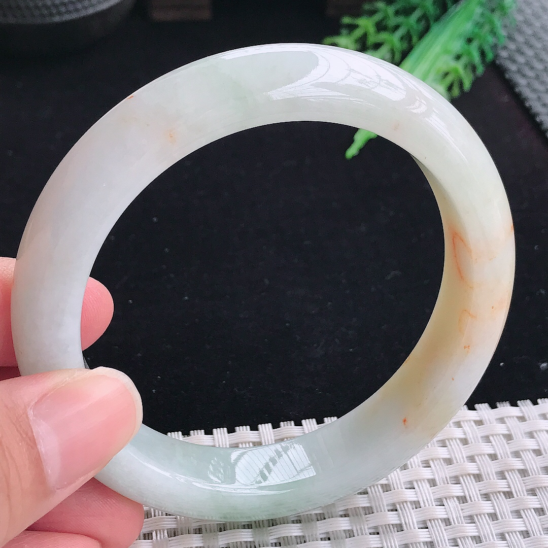 实拍A货翡翠60.5/13.2/9.2大圈口老坑精美洒金黄翡手镯平安镯翡翠玉镯