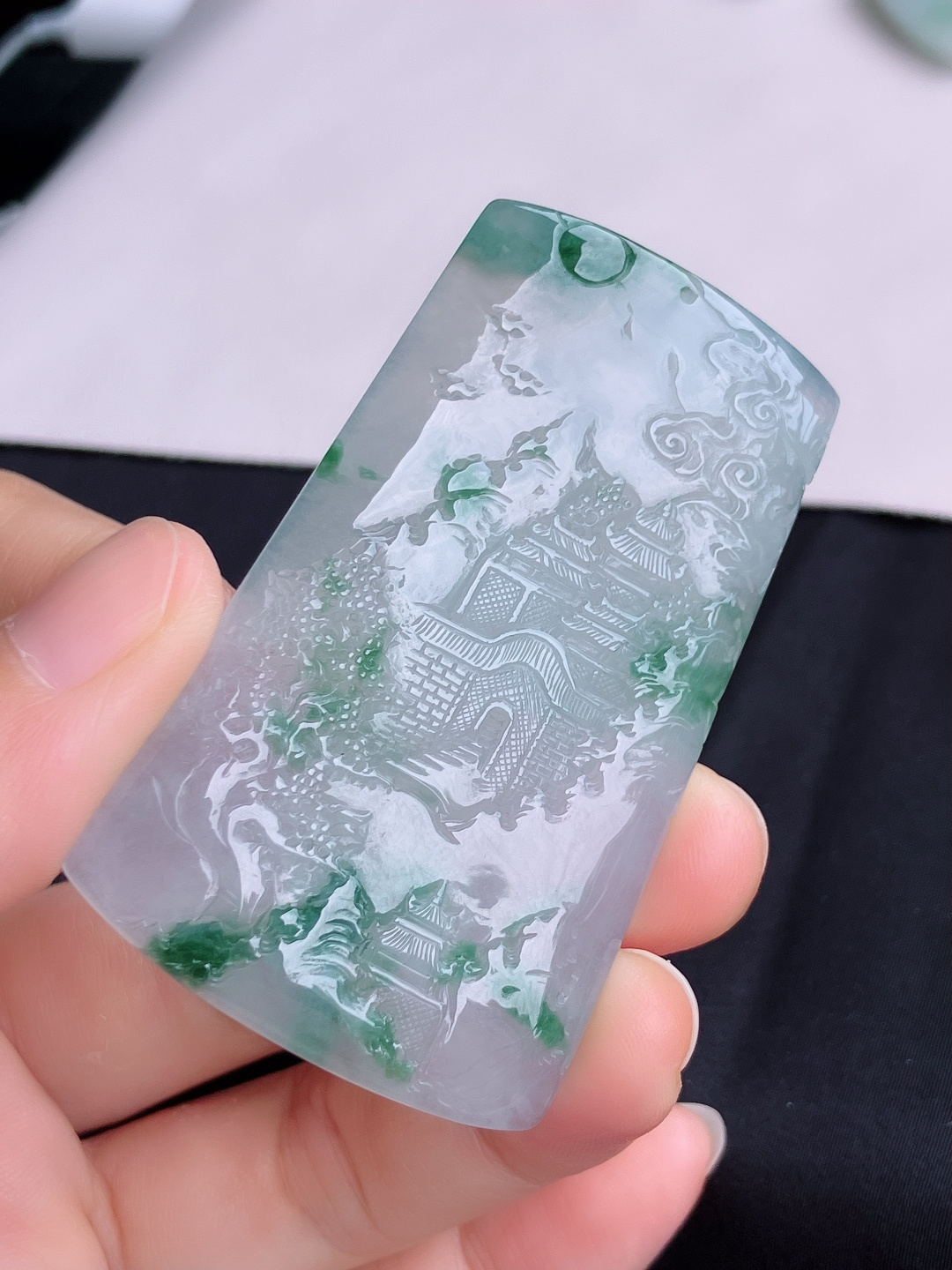 冰飘花山水牌，意境美，尺寸63.5/38.6/6/自然光实拍