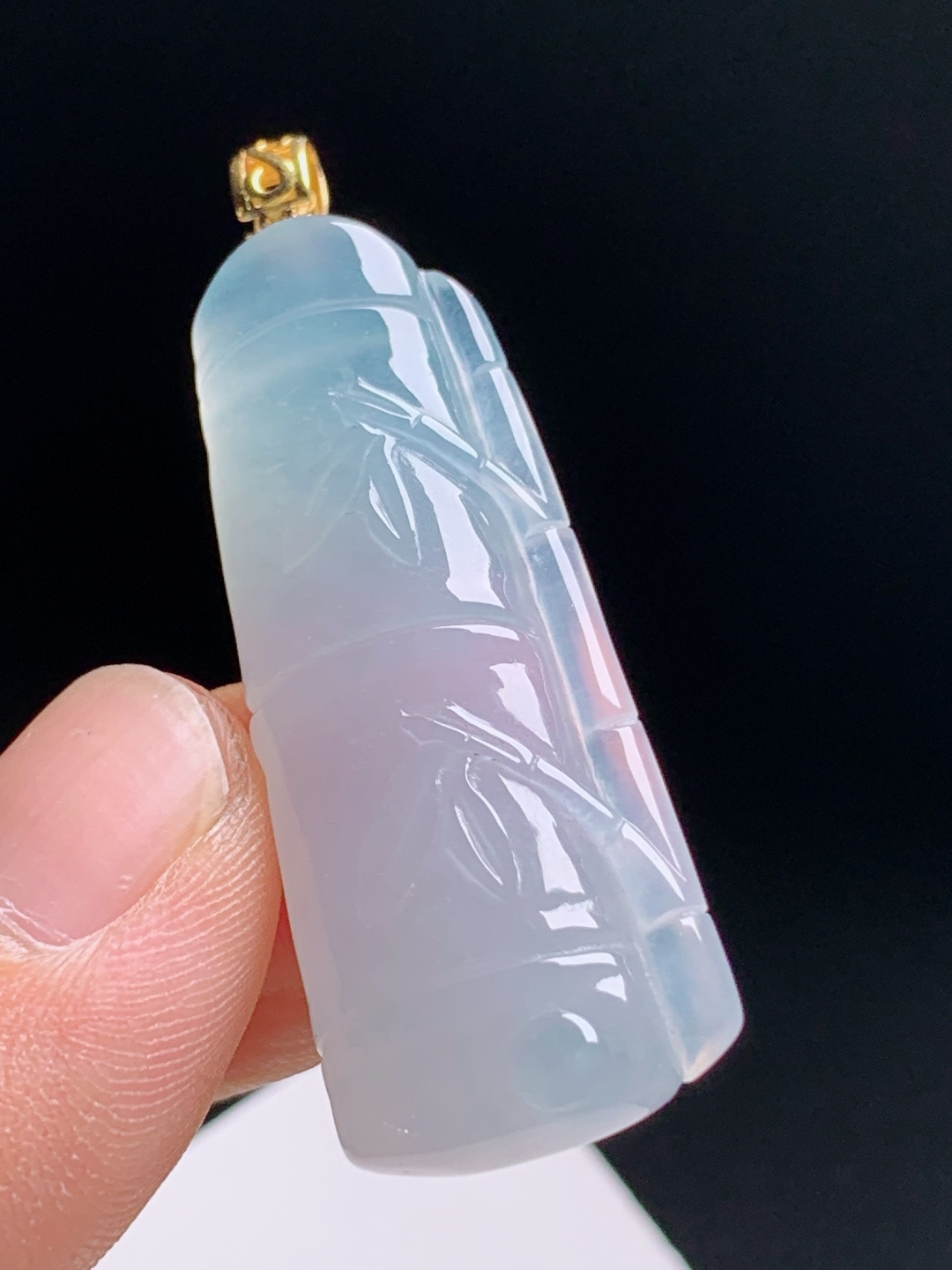 冰种竹节吊坠，冰润通透带浅紫调，步步高升节节高升 裸石40.9-16-6.1 整体48 3106
