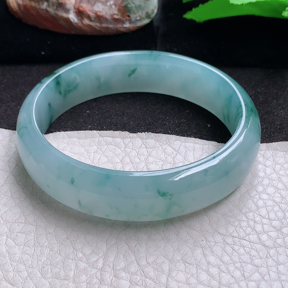 js收藏级58.5*15.2*7.5轮胎镯 缅甸翡翠a货玉手镯胶感冰紫底飘花正圈珠宝玉手环