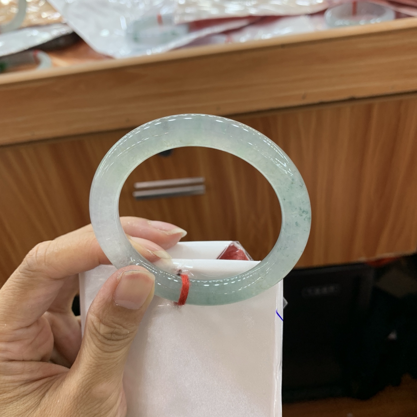 冰飘花圆条翡翠手镯 54.5-9.2-9.1
