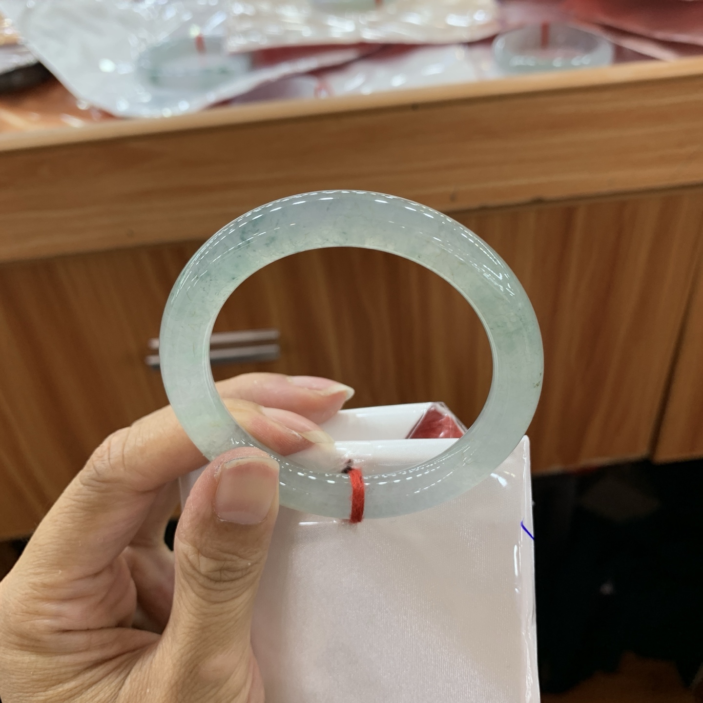 冰飘花圆条翡翠手镯 54.5-9.2-9.1