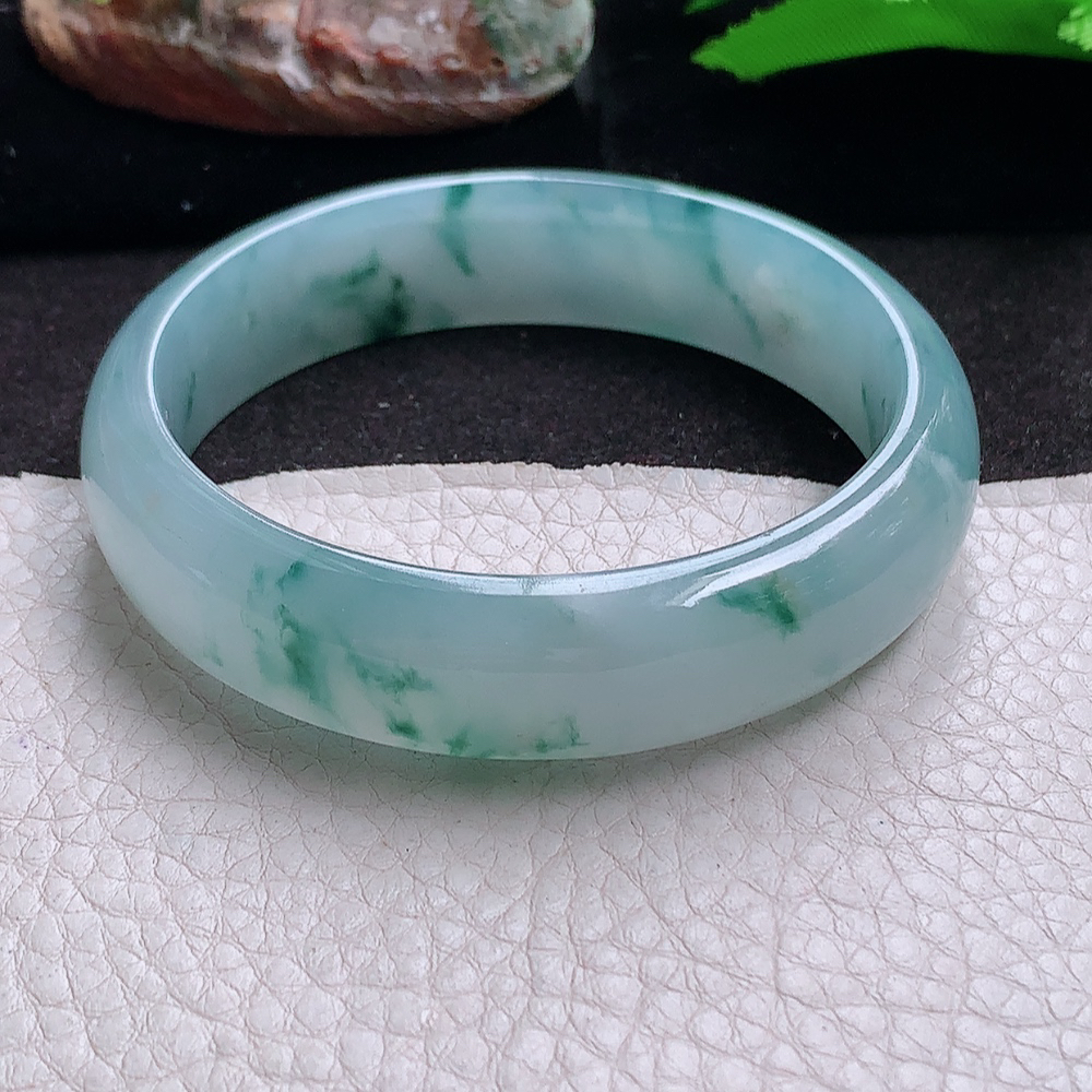 js收藏级58.5*15.2*7.5轮胎镯 缅甸翡翠a货玉手镯胶感冰紫底飘花正圈珠宝玉手环