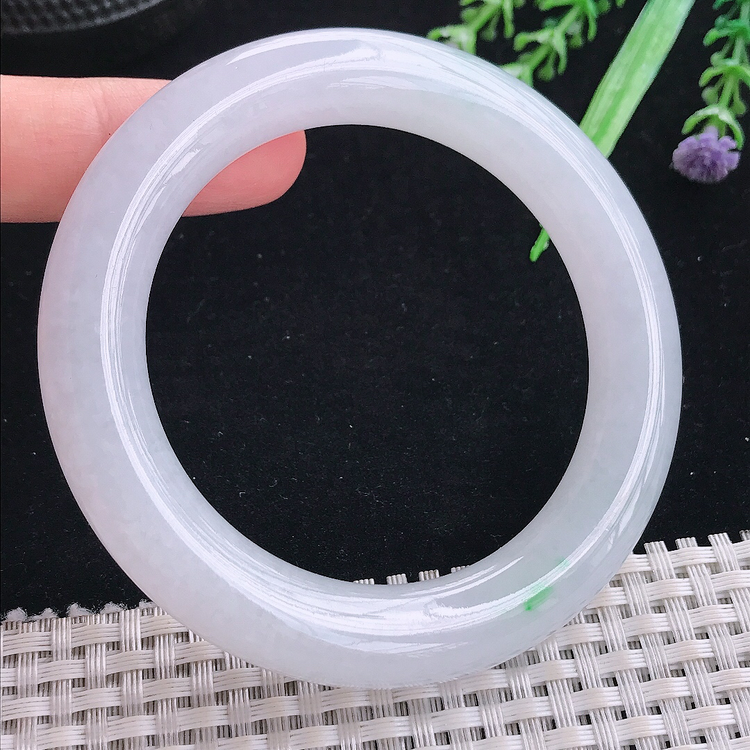 实拍A货翡翠55.5/11/11.2老坑冰润起胶飘绿胖圆条手镯平安镯翡翠玉镯美人镯