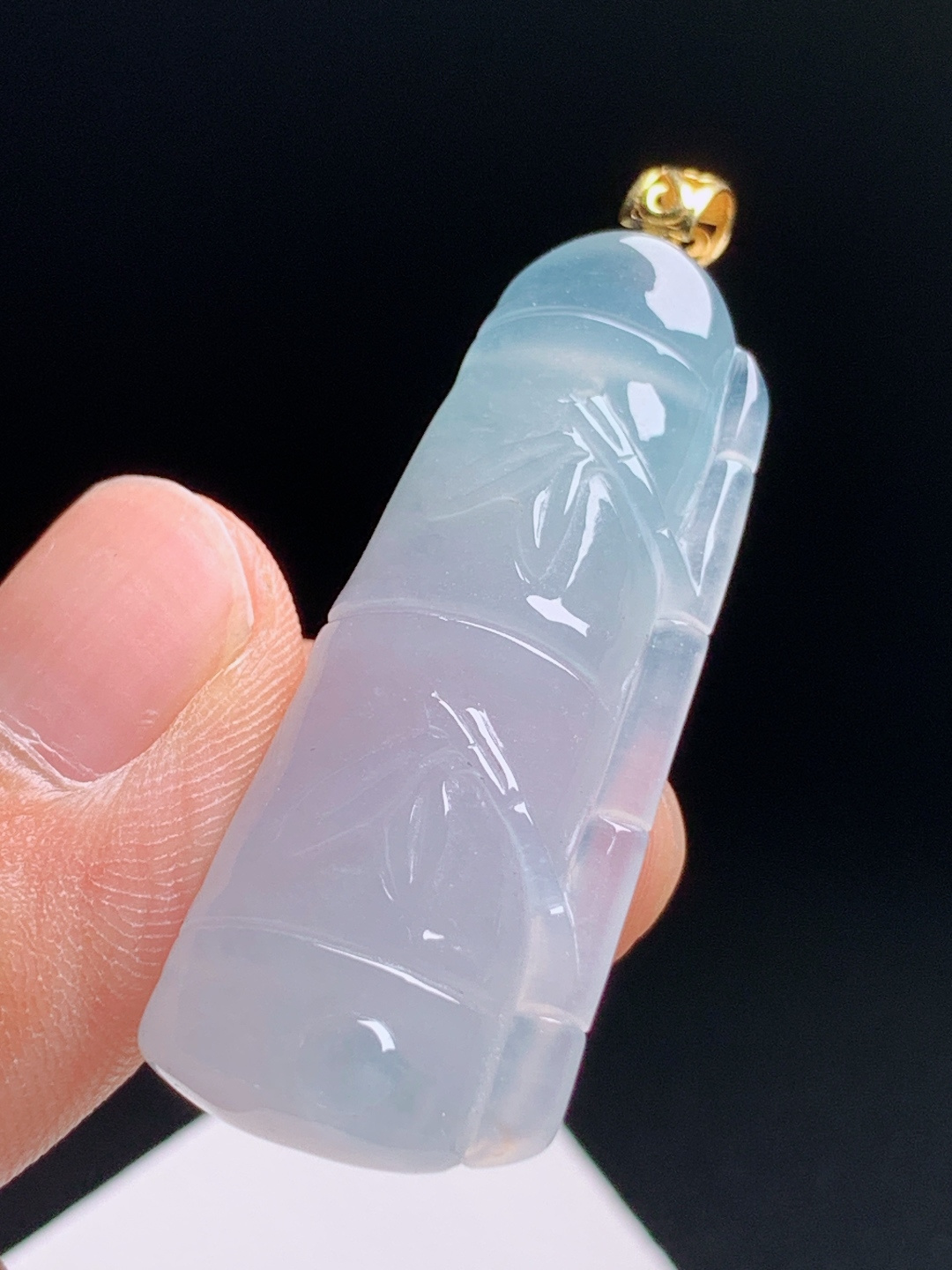 冰种竹节吊坠，冰润通透带浅紫调，步步高升节节高升 裸石40.9-16-6.1 整体48 3106