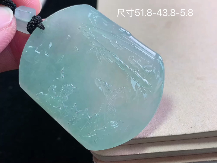 冰底色山水牌 老坑冰透 种老水足 水润光泽 性比高 无裂 尺寸看图