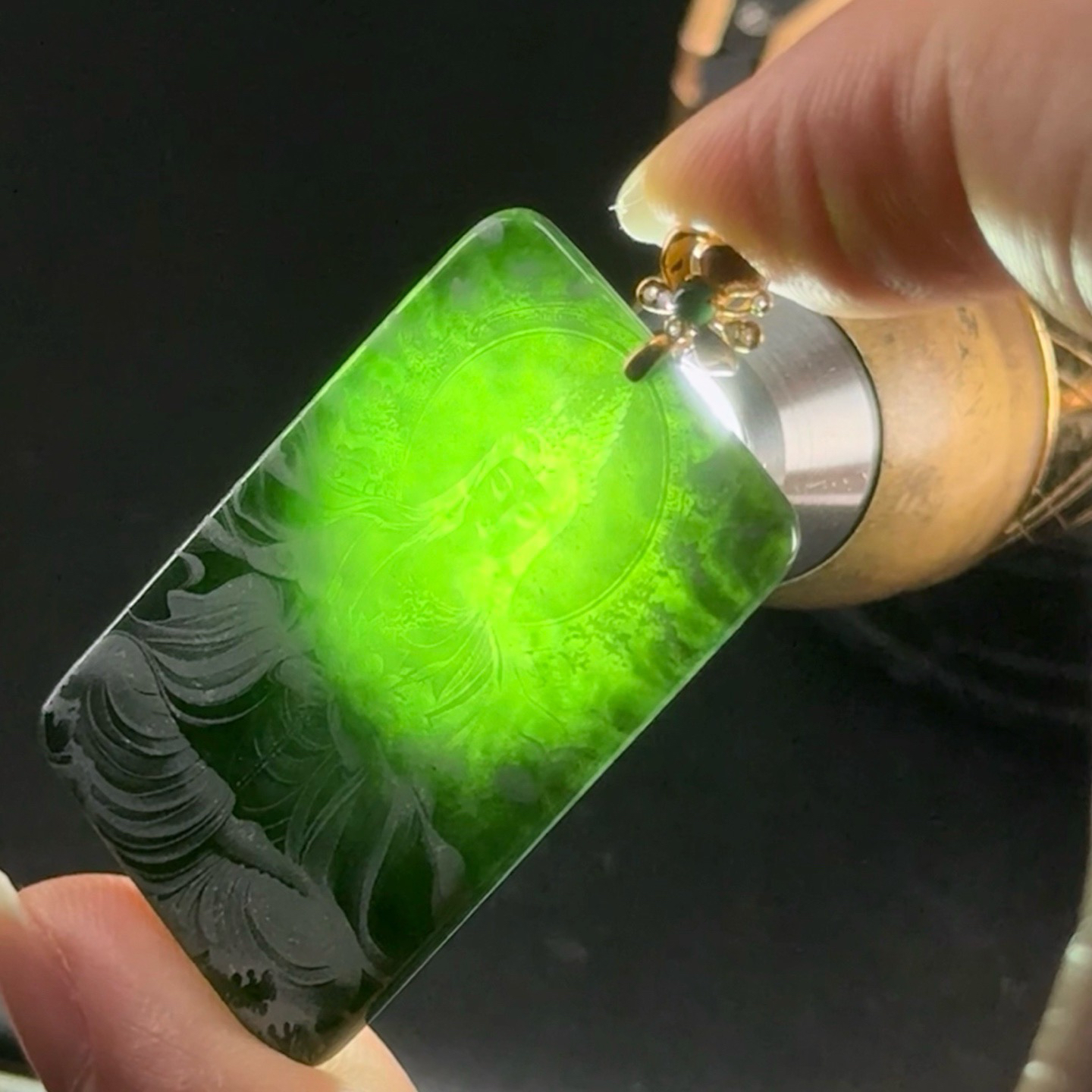 精品18k叩头墨翠观音 尺寸44.7