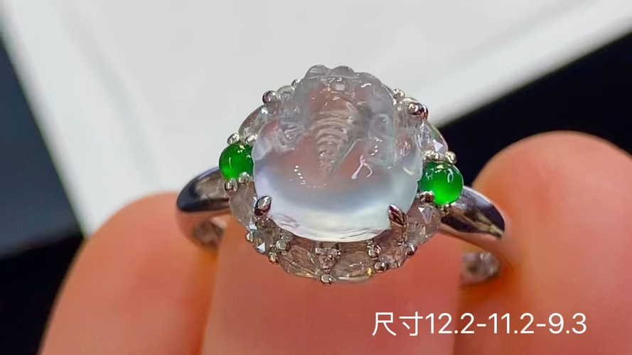 18k金+钻玻璃种貔貅戒指，无裂，12.2-11.2-9.3