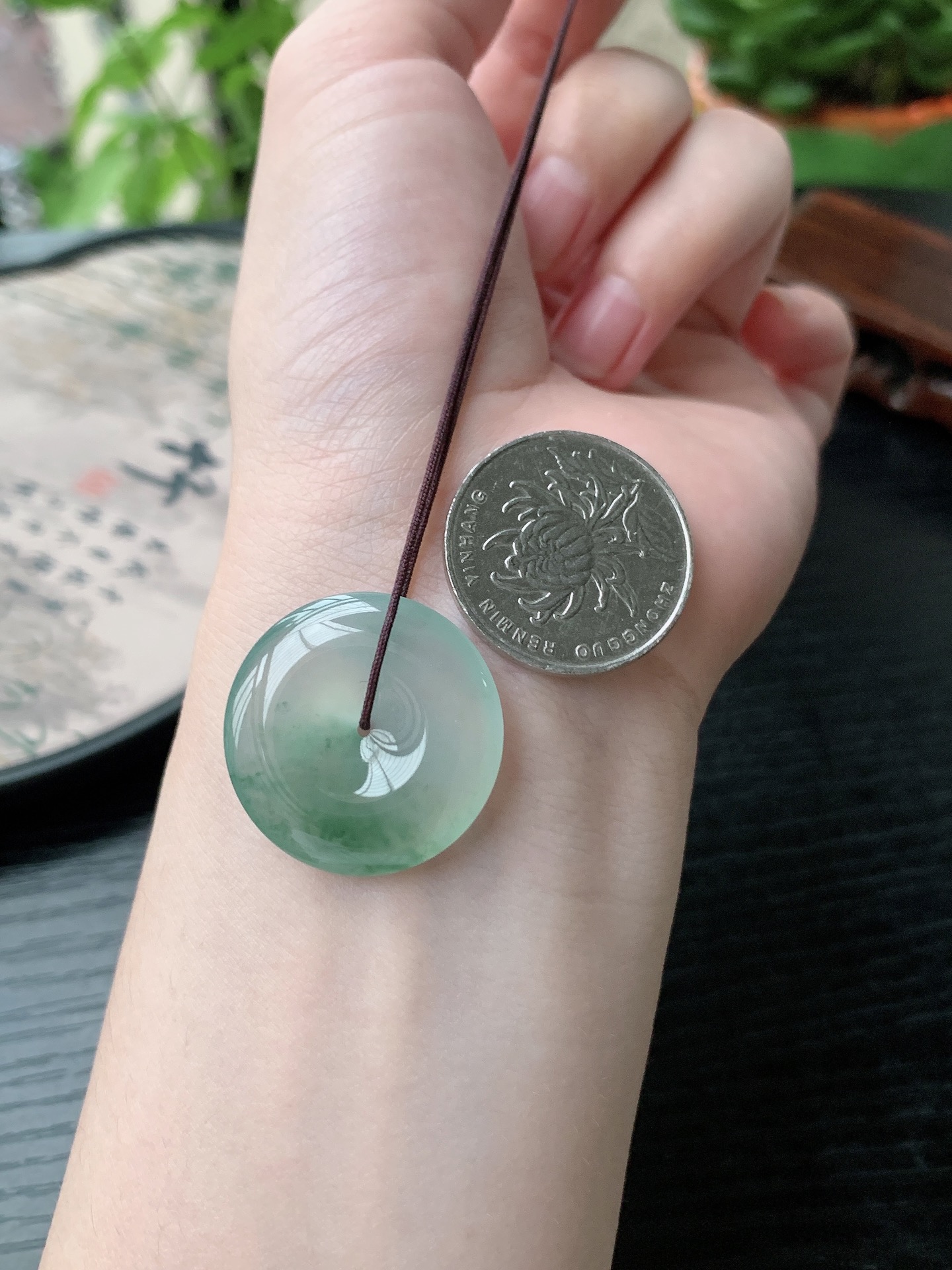 老坑冰种胶感飘蓝花平安扣吊坠 裸石尺寸:26.5-4.7mm
