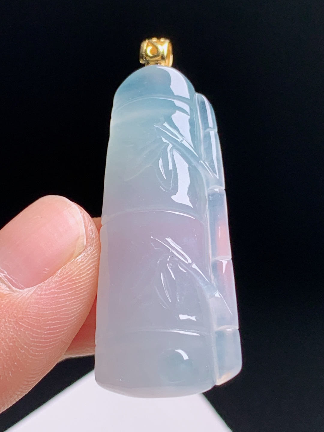 冰种竹节吊坠，冰润通透带浅紫调，步步高升节节高升 裸石40.9-16-6.1 整体48 3106
