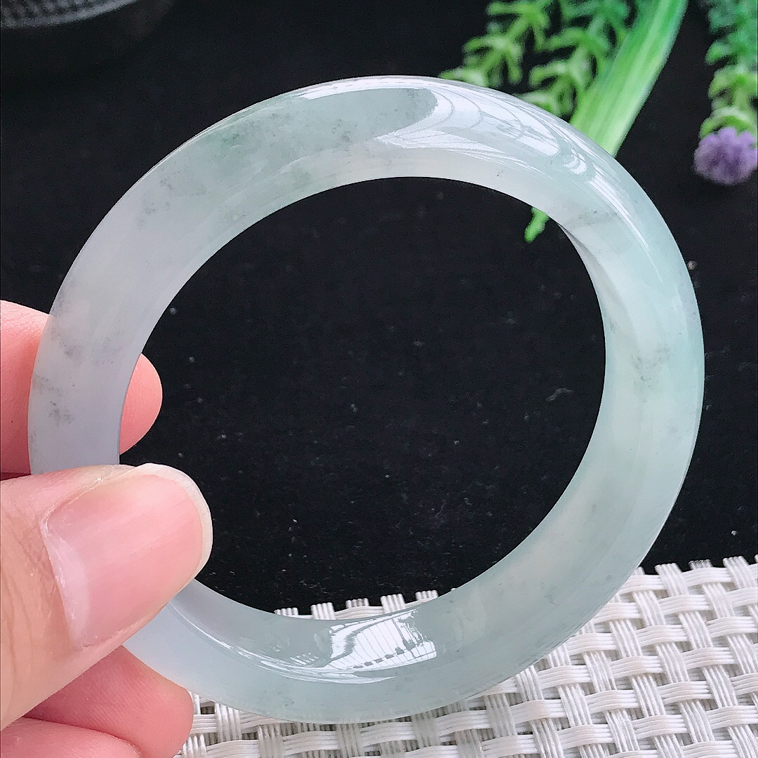 实拍A货翡翠52.5/12.1/8.5老坑冰胶果冻乌鸡飘花手镯平安镯翡翠玉镯美人镯