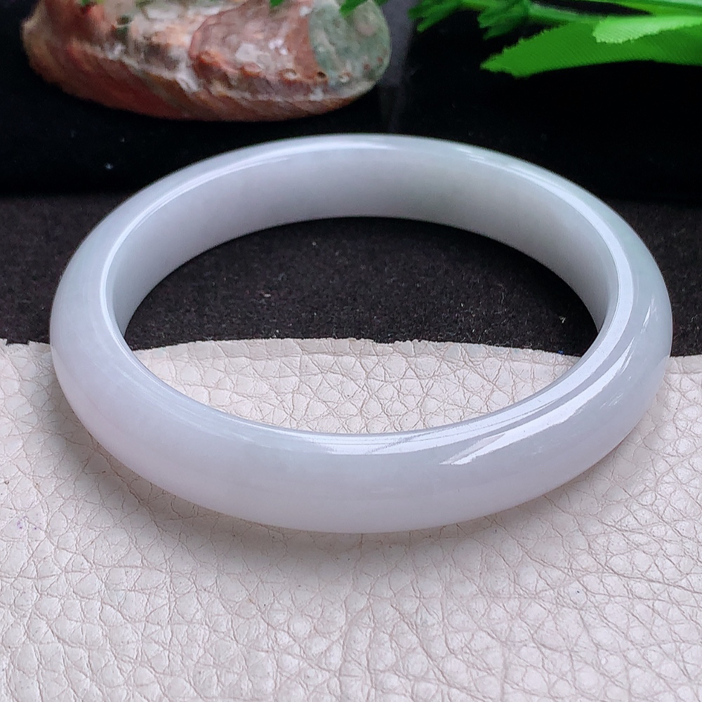 z大圈口62.5*11.5*8.4平安镯 缅甸翡翠a货玉手镯胶感淡紫宽边玉手环