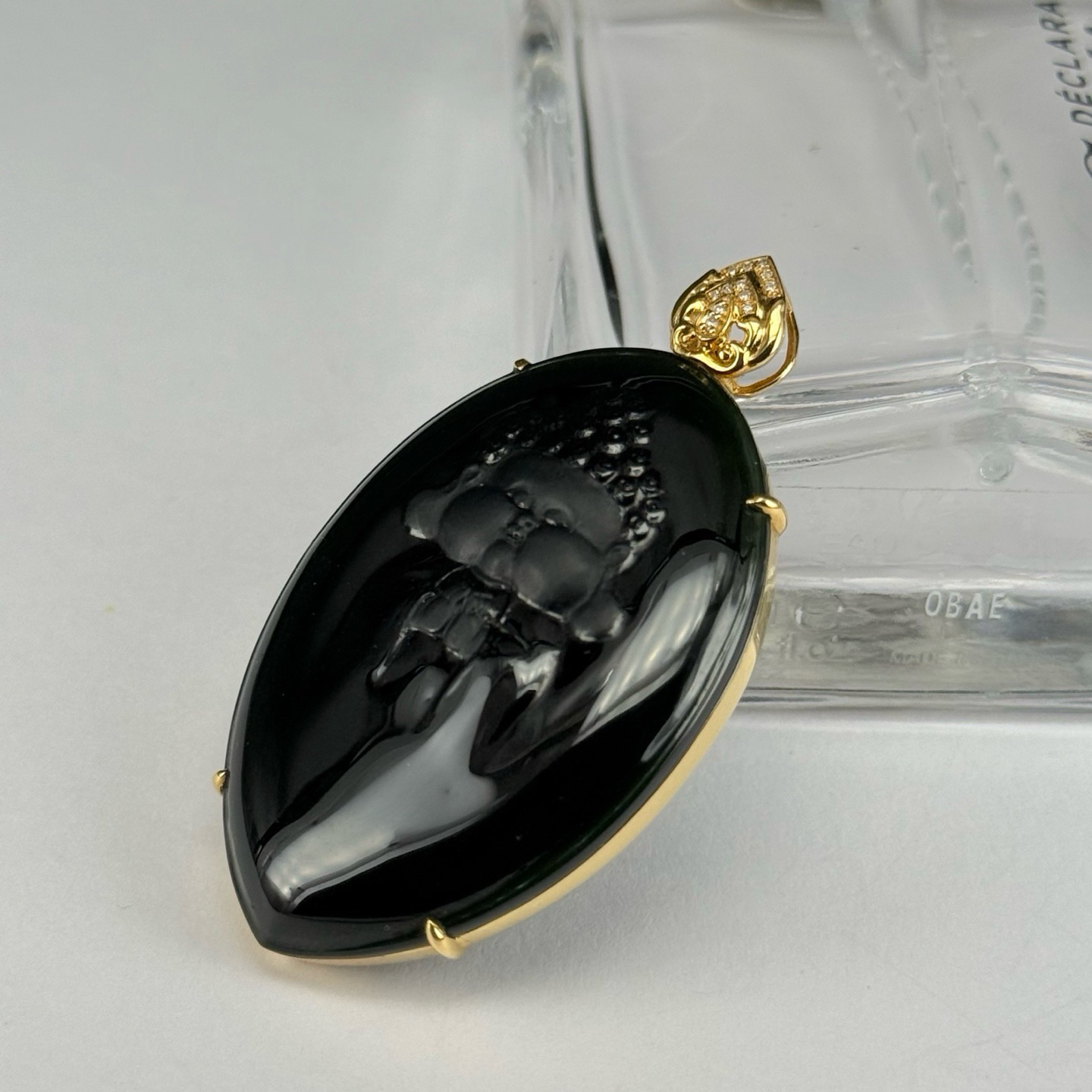 精品18k墨翠宝宝佛 种好色正 黑度极好 打灯通透 油性十足  尺寸53.4