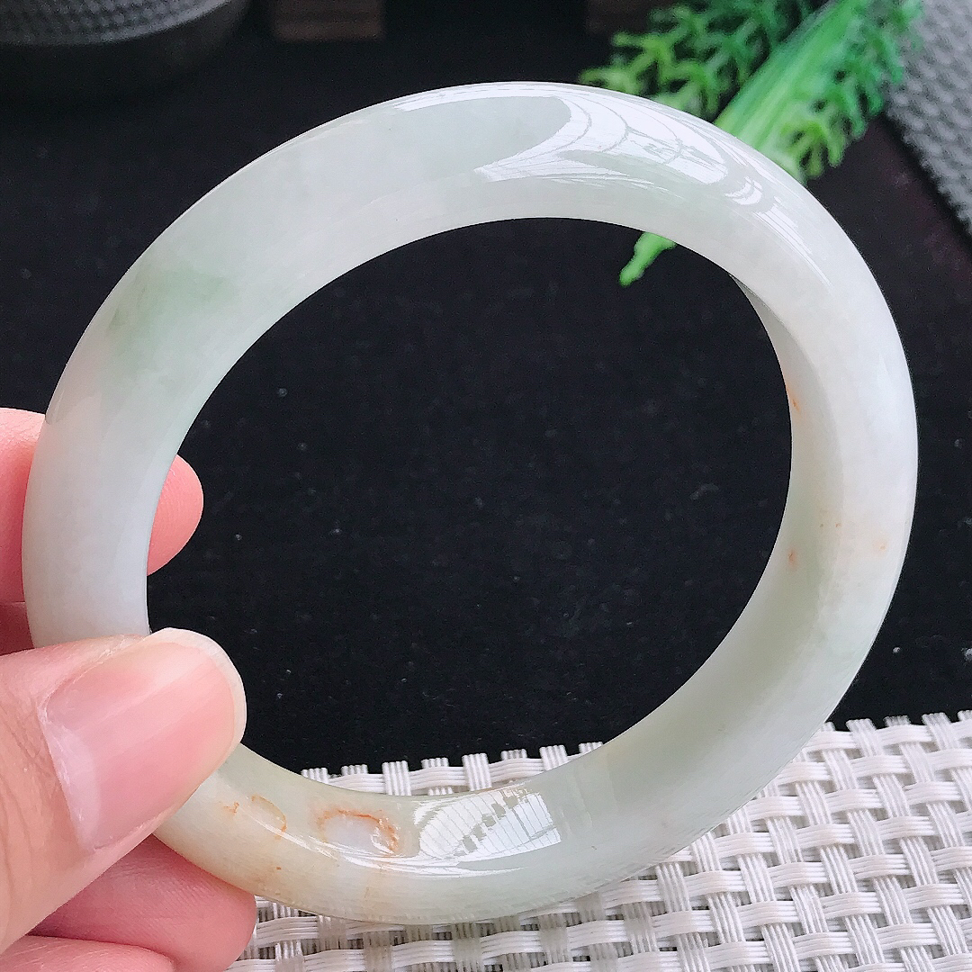实拍A货翡翠60.5/13.2/9.2大圈口老坑精美洒金黄翡手镯平安镯翡翠玉镯
