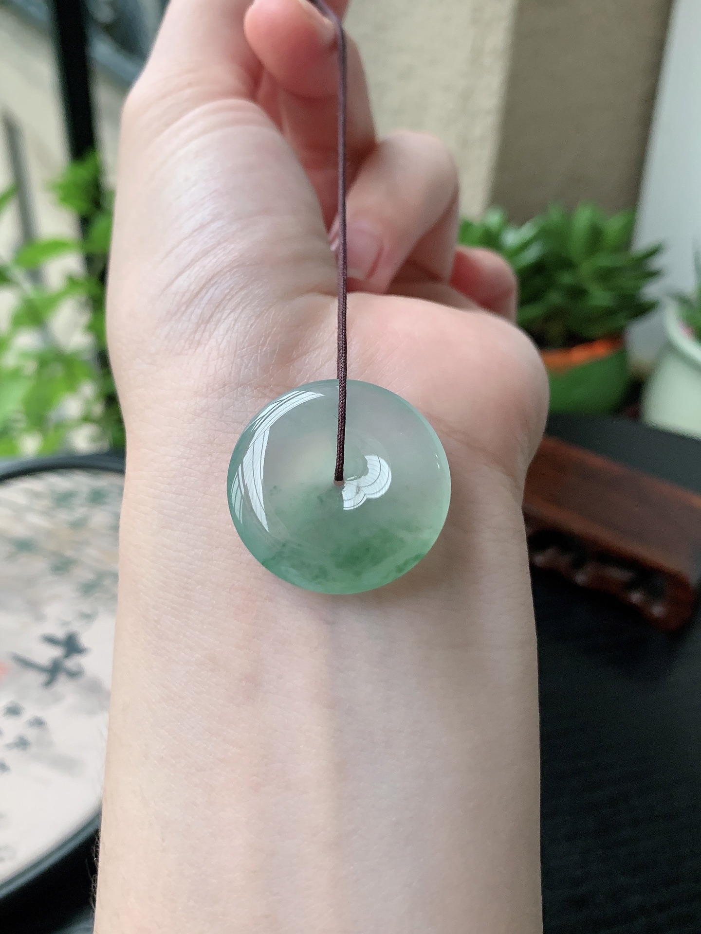 老坑冰种胶感飘蓝花平安扣吊坠 裸石尺寸:26.5-4.7mm