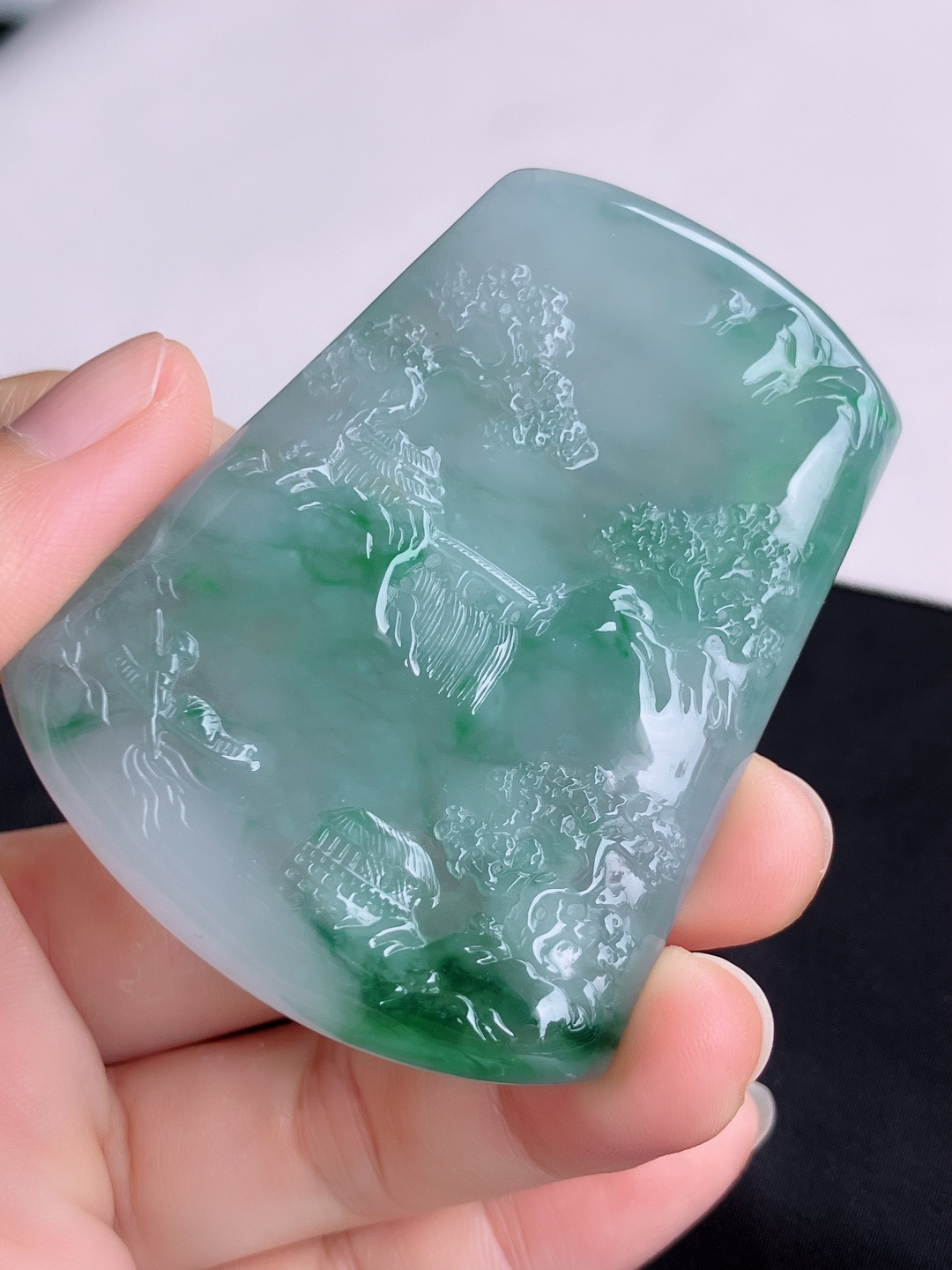 冰飘花山水牌，意境美，尺寸65.3/51.6/6.6/自然光实拍