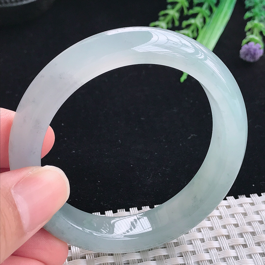 实拍A货翡翠52.5/12.1/8.5老坑冰胶果冻乌鸡飘花手镯平安镯翡翠玉镯美人镯
