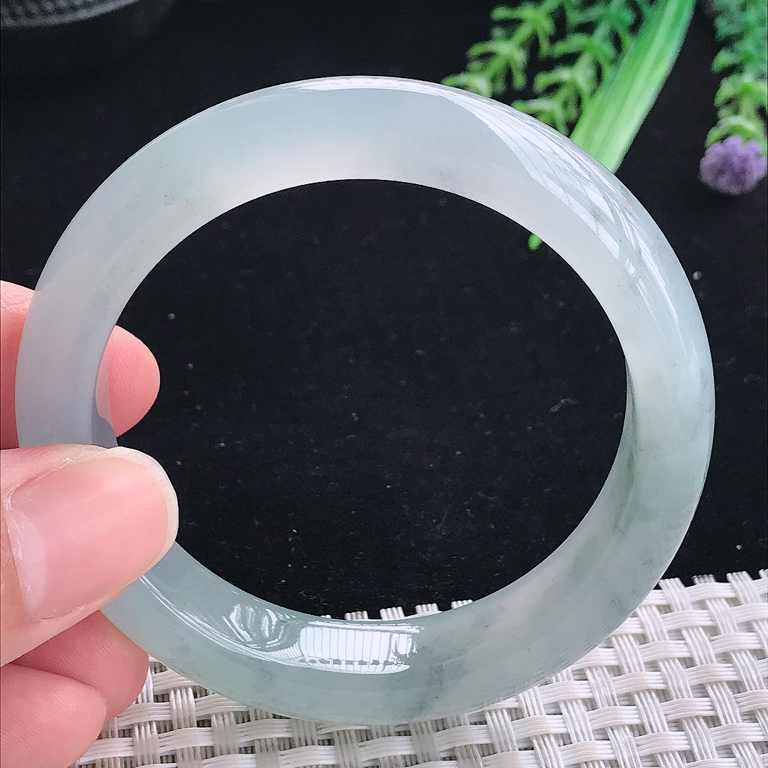 实拍A货翡翠52.5/12.1/8.5老坑冰胶果冻乌鸡飘花手镯平安镯翡翠玉镯美人镯