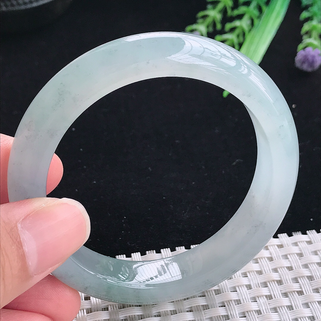 实拍A货翡翠52.5/12.1/8.5老坑冰胶果冻乌鸡飘花手镯平安镯翡翠玉镯美人镯