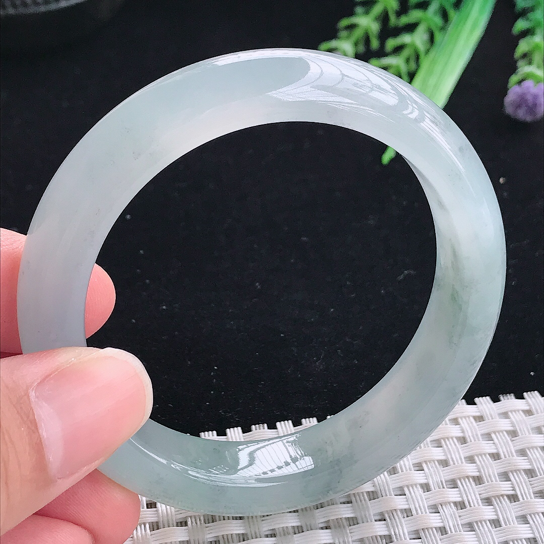 实拍A货翡翠52.5/12.1/8.5老坑冰胶果冻乌鸡飘花手镯平安镯翡翠玉镯美人镯