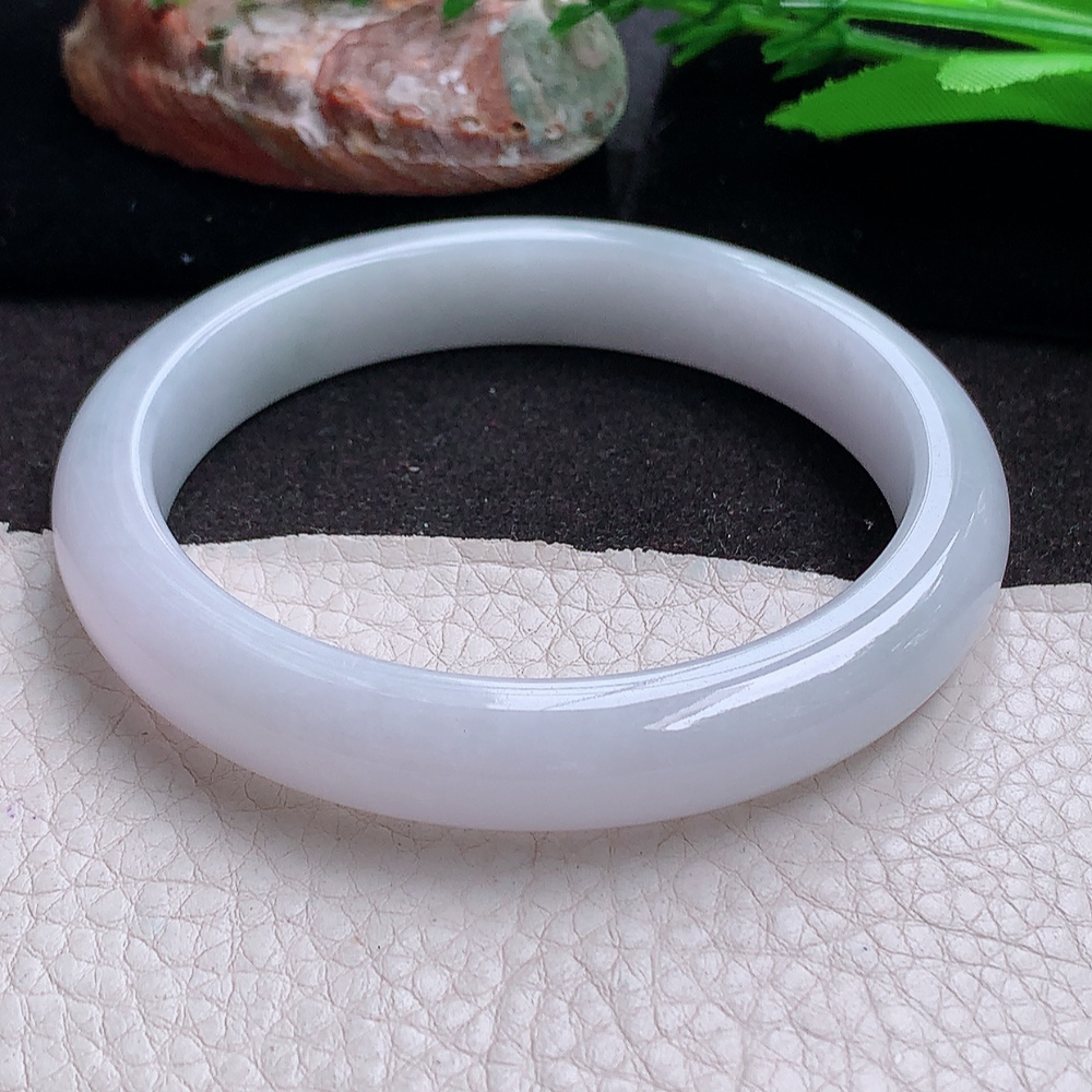 z大圈口62.5*11.5*8.4平安镯 缅甸翡翠a货玉手镯胶感淡紫宽边玉手环