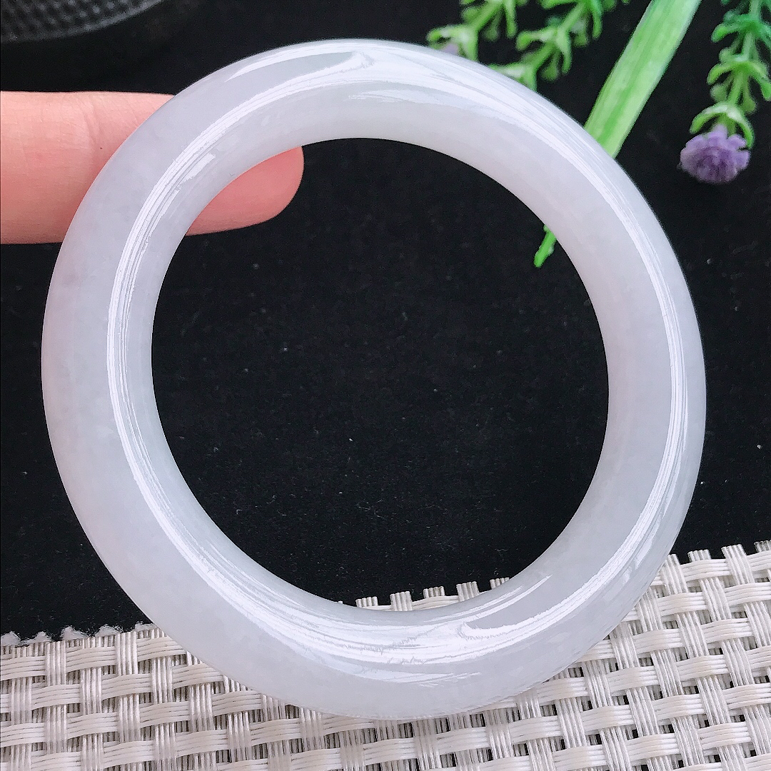 实拍A货翡翠55.5/11/11.2老坑冰润起胶飘绿胖圆条手镯平安镯翡翠玉镯美人镯
