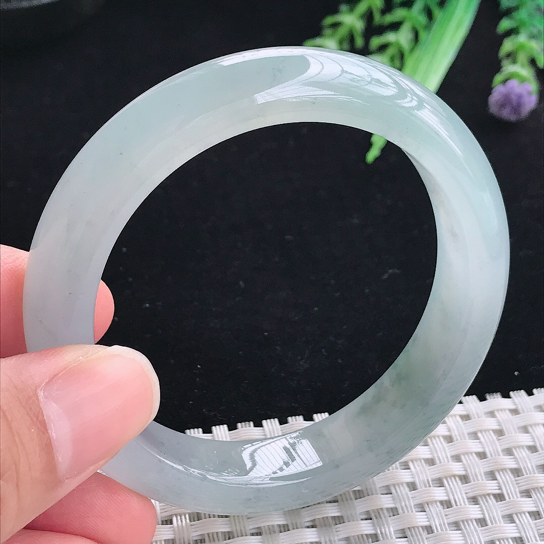 实拍A货翡翠52.5/12.1/8.5老坑冰胶果冻乌鸡飘花手镯平安镯翡翠玉镯美人镯
