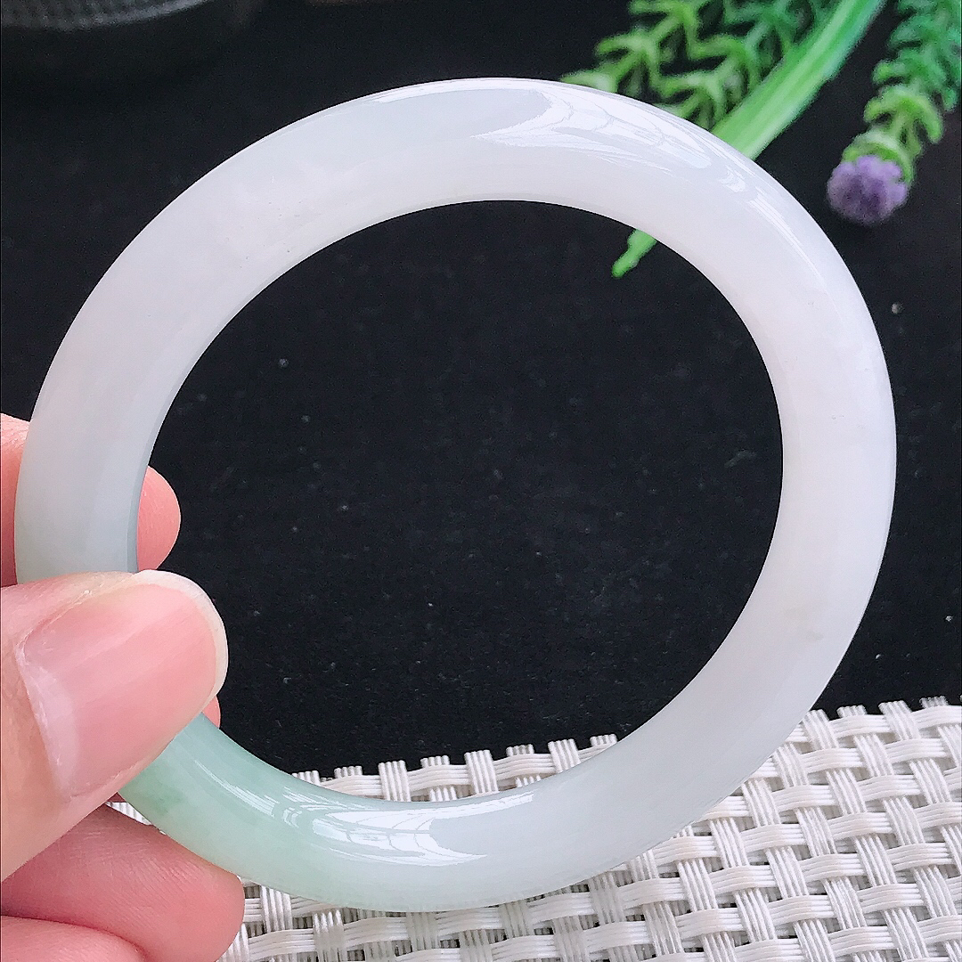 实拍A货翡翠55/9.1/9.2老坑冰润起胶冰飘花圆条手镯平安镯翡翠玉镯美人镯