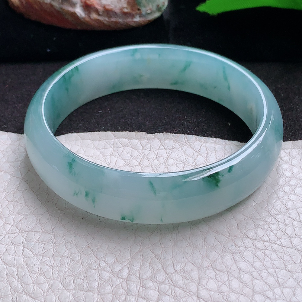 js收藏级58.5*15.2*7.5轮胎镯 缅甸翡翠a货玉手镯胶感冰紫底飘花正圈珠宝玉手环
