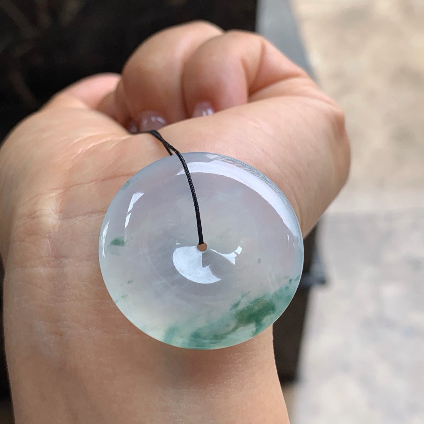 冰种飘花平安扣 冰透水润