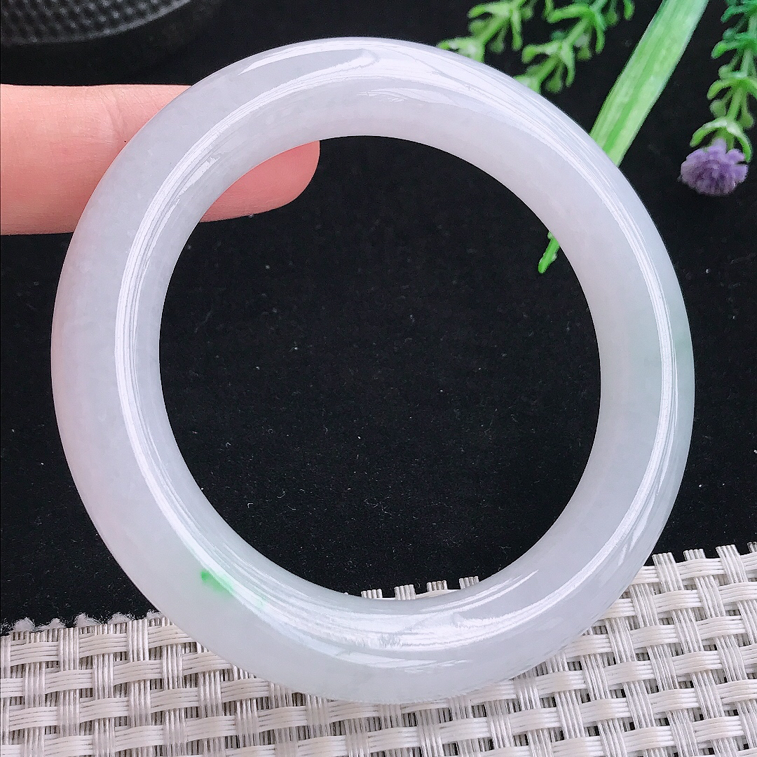 实拍A货翡翠55.5/11/11.2老坑冰润起胶飘绿胖圆条手镯平安镯翡翠玉镯美人镯
