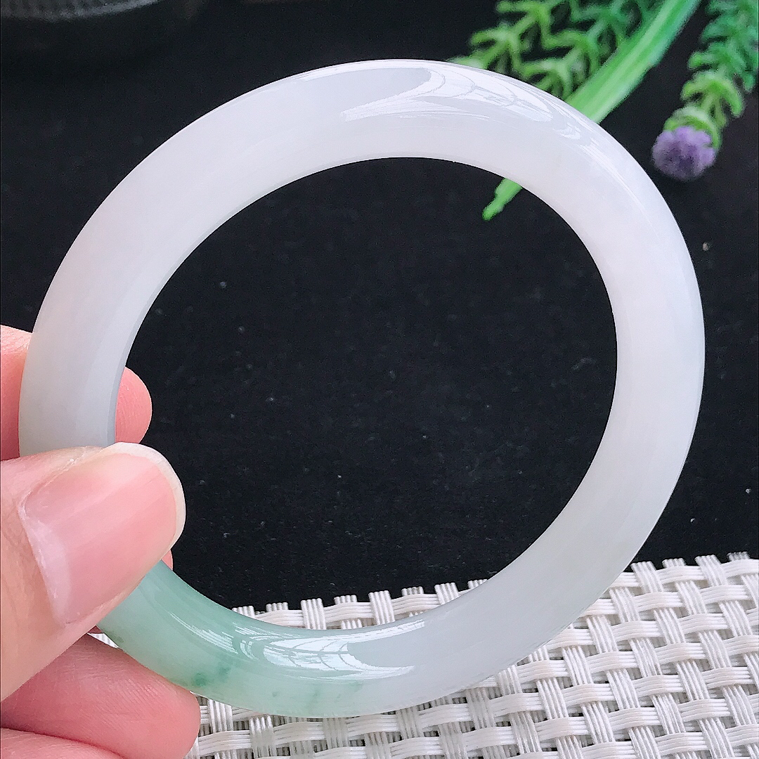 实拍A货翡翠55/9.1/9.2老坑冰润起胶冰飘花圆条手镯平安镯翡翠玉镯美人镯