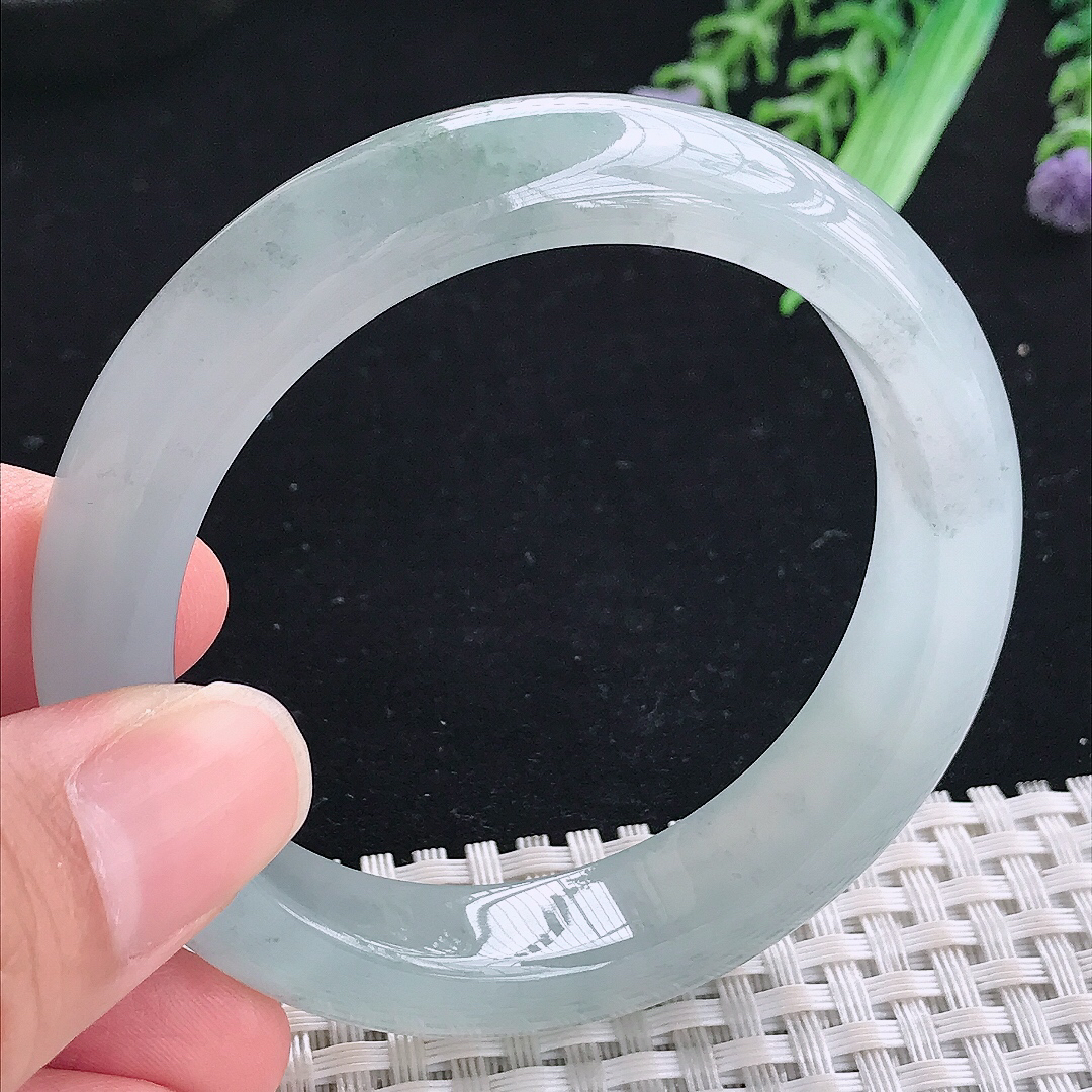 实拍A货翡翠52.5/12.1/8.5老坑冰胶果冻乌鸡飘花手镯平安镯翡翠玉镯美人镯