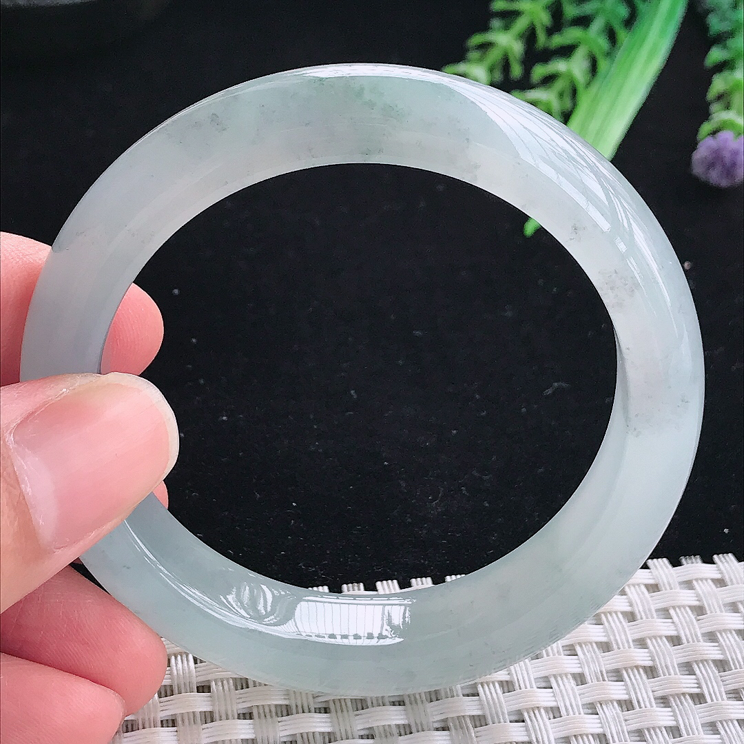 实拍A货翡翠52.5/12.1/8.5老坑冰胶果冻乌鸡飘花手镯平安镯翡翠玉镯美人镯