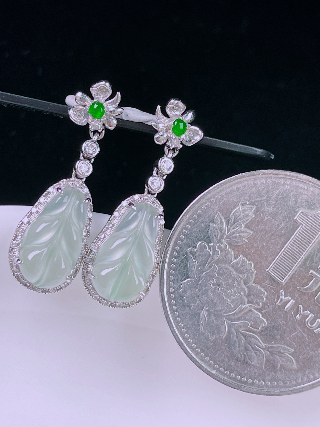 ️冰种耳坠，老种起光，细底通透，尺寸：24/8/5mm0616